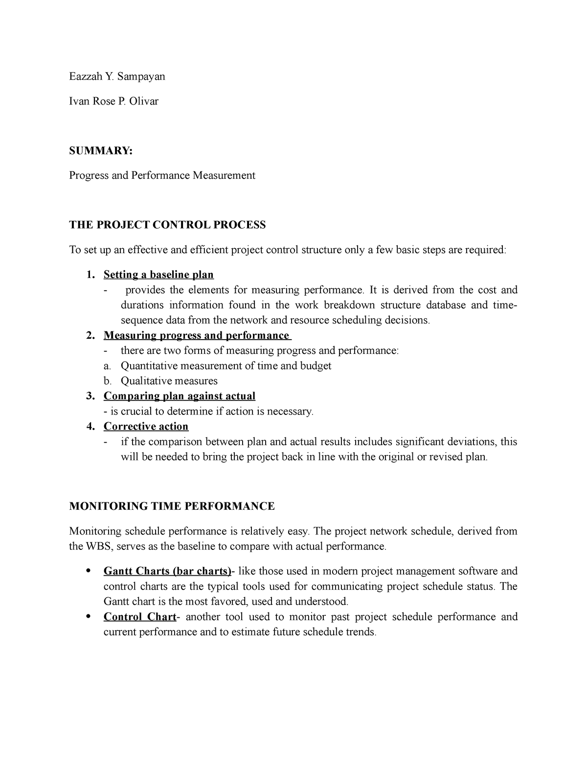 Group 3-Progress and Performance Measurement - Eazzah Y. Sampayan Ivan ...