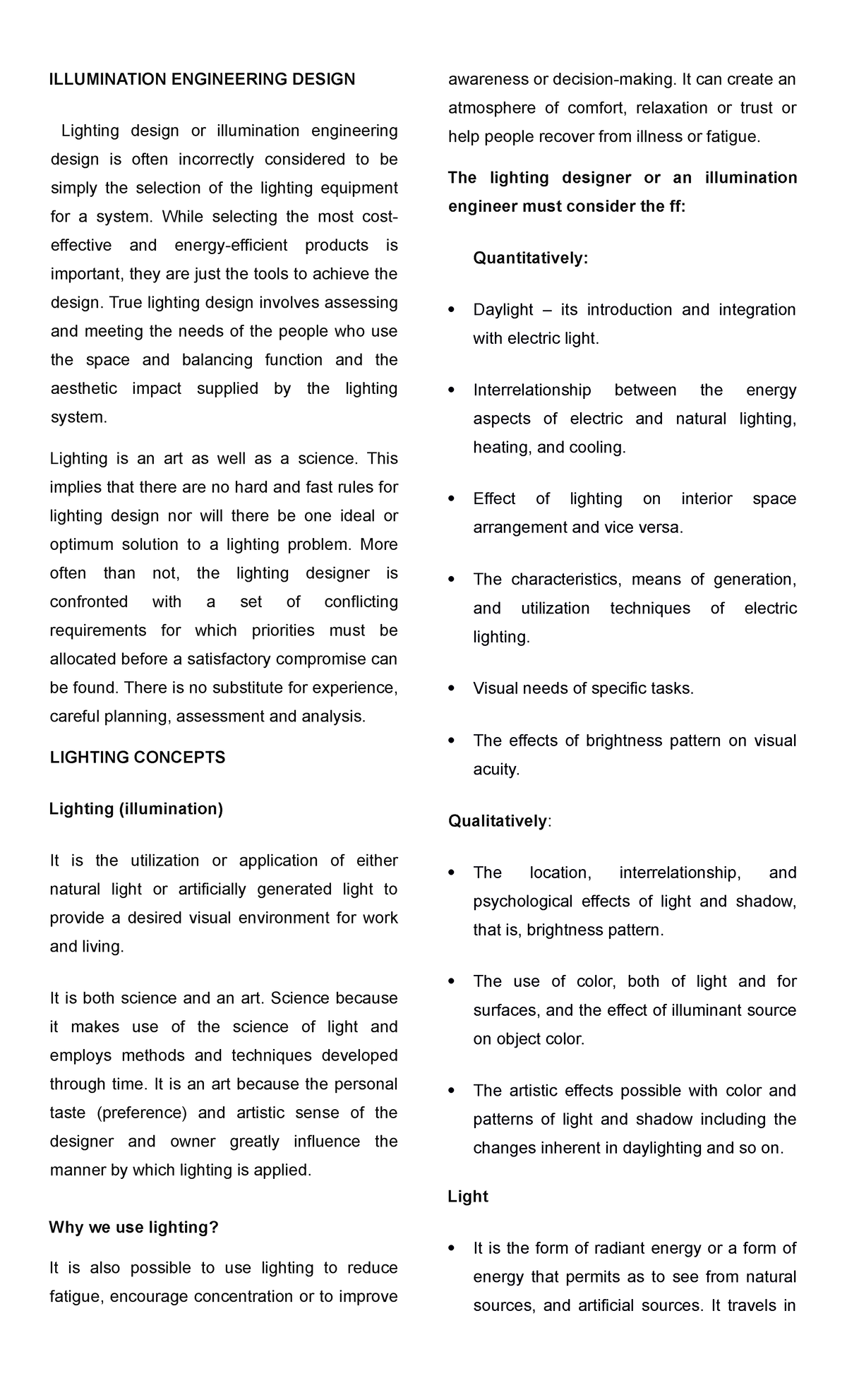 EE12-Illumination - ILLUMINATION ENGINEERING DESIGN Lighting design or ...