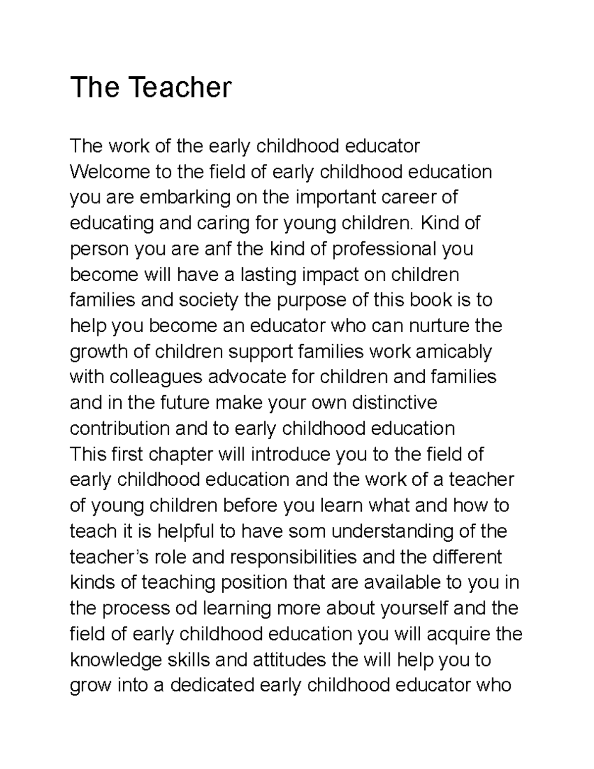 The Teacher - Lecture notes - The Teacher The work of the early ...