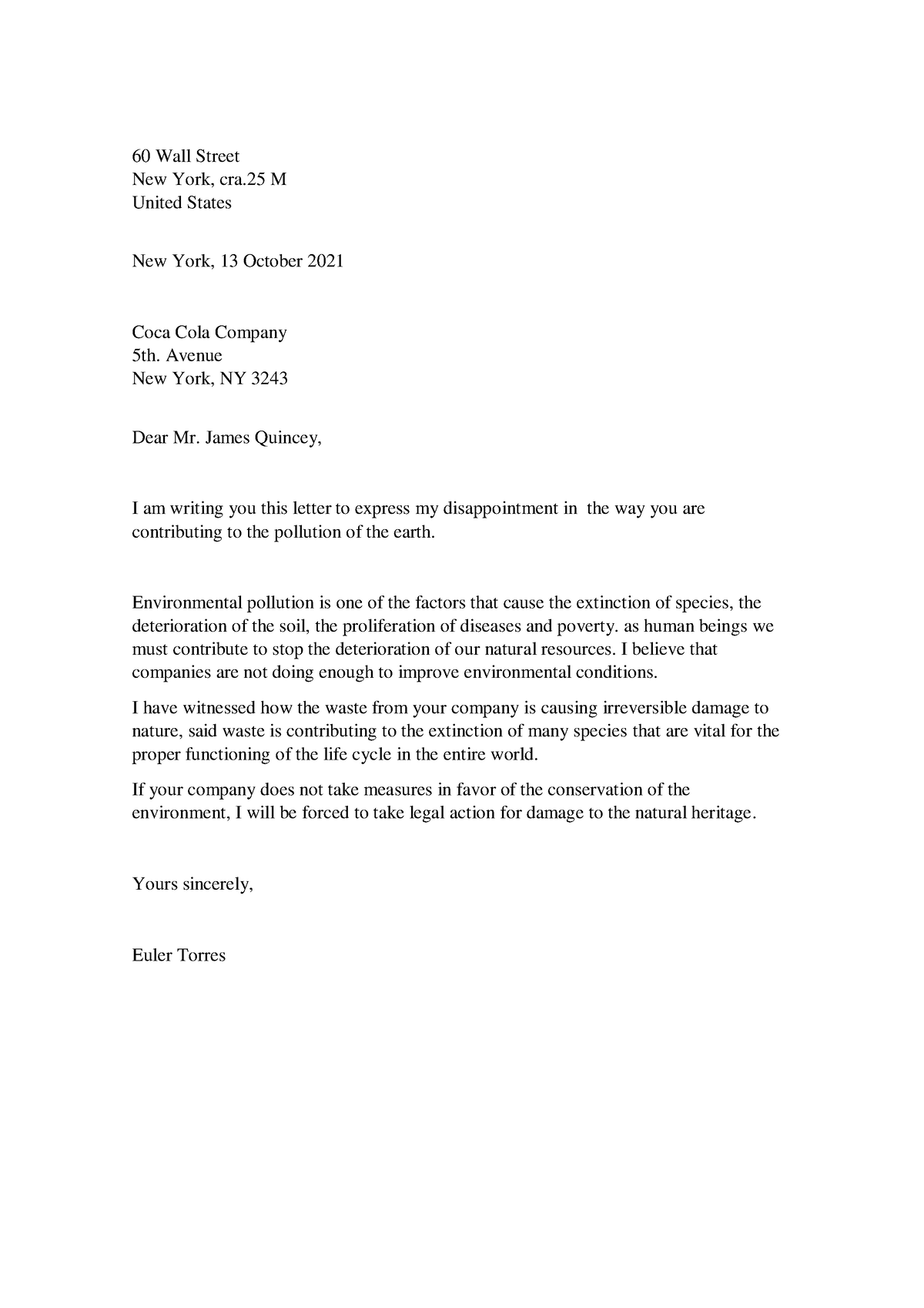 Euler Torres Letter (1) - 60 Wall Street New York, cra M United States ...