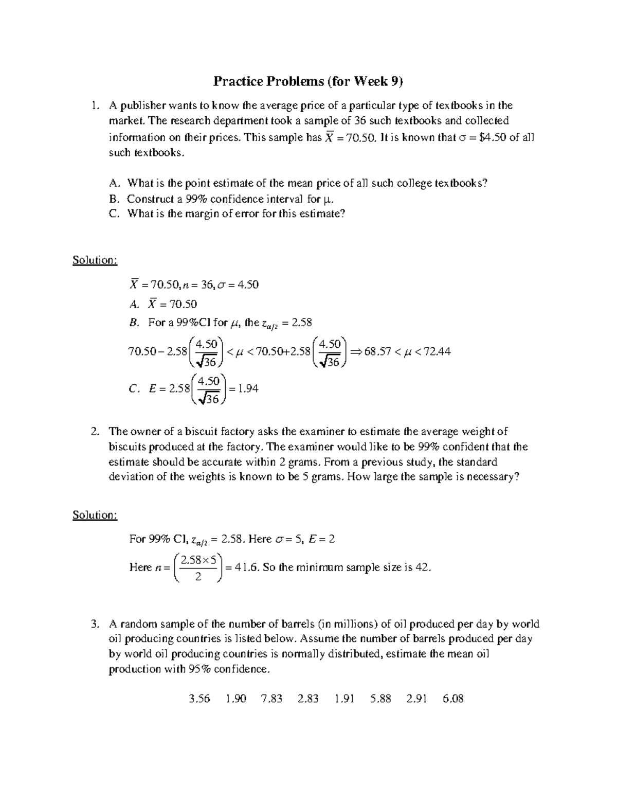 Practice Problems Solution (Week 9)_ST130 - Practice Problems (for Week ...