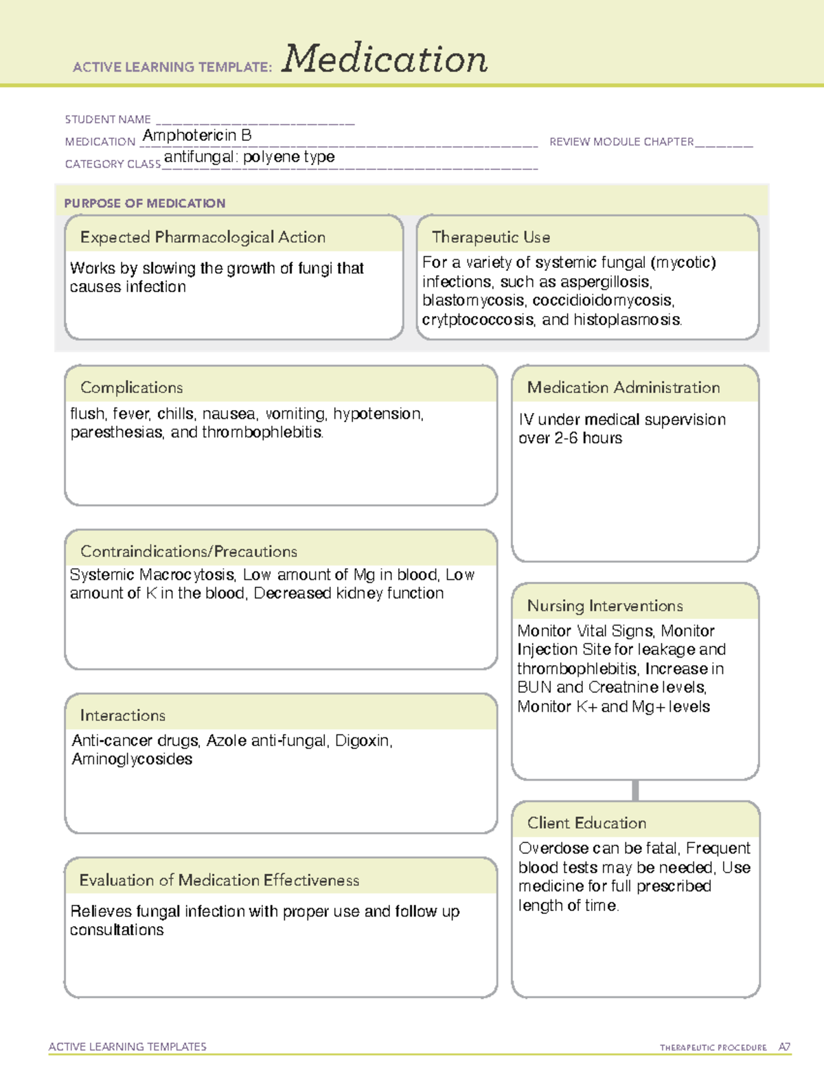 Amphotericin B - Review Notes And Answers For Quiz 1 NURS 306. Notes ...