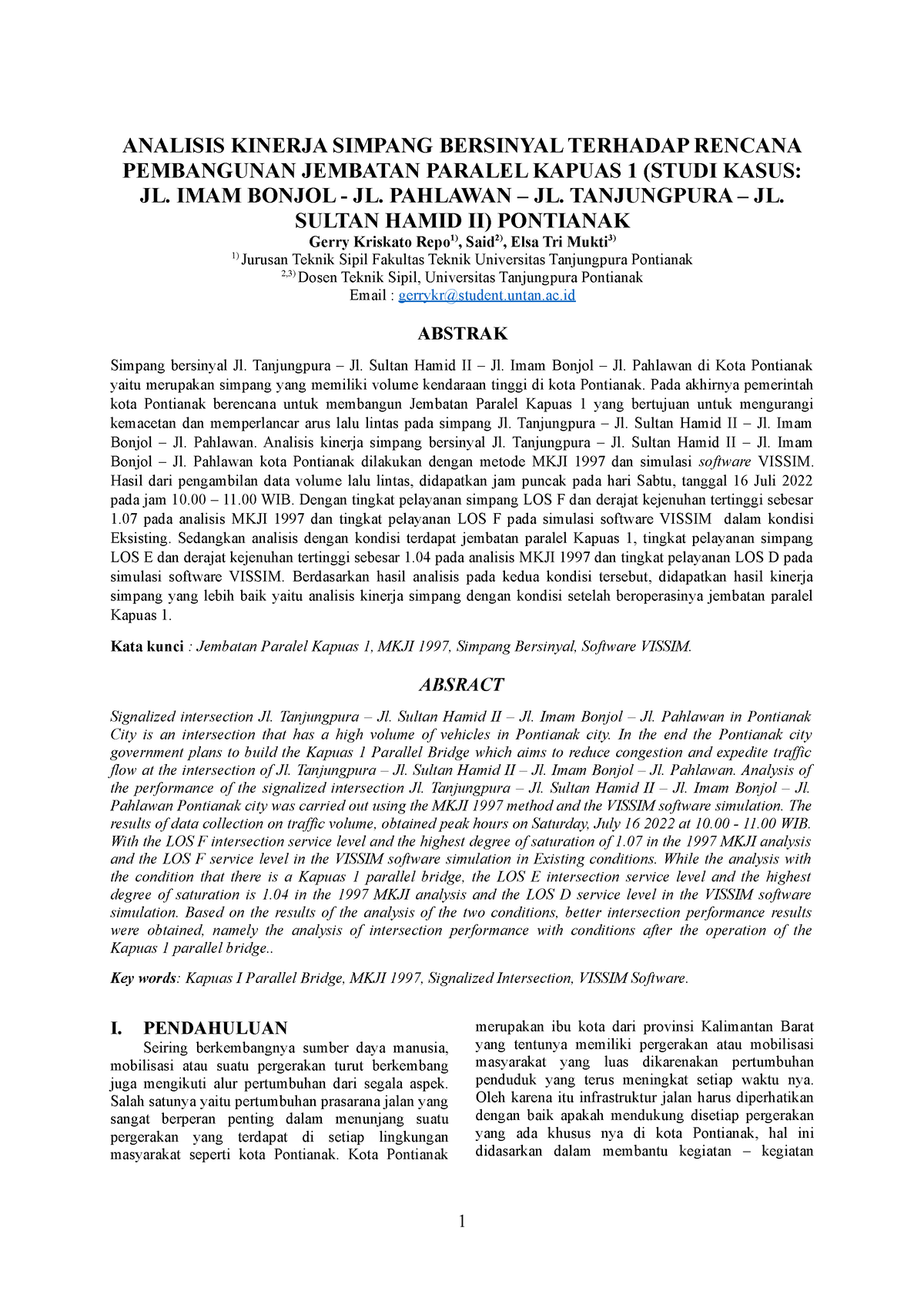 Artikel Teknik Sipil - ANALISIS KINERJA SIMPANG BERSINYAL TERHADAP ...