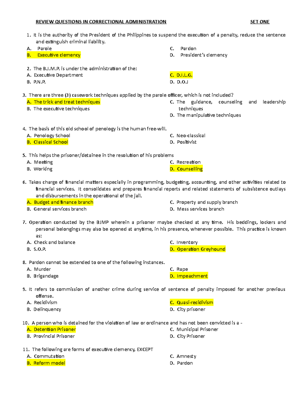 COAD - Lecture Notes 1-10 - REVIEW QUESTIONS IN CORRECTIONAL ...