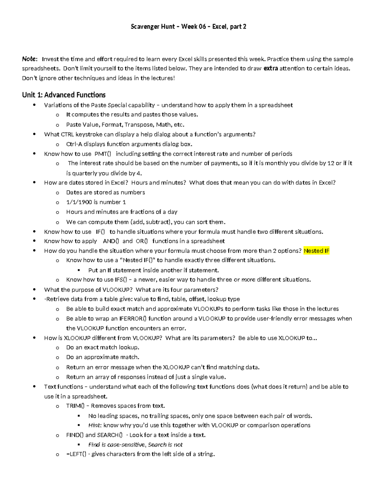 Scavenger Hunt 06Excel Part 2 Scavenger Hunt Week 06 Excel, part