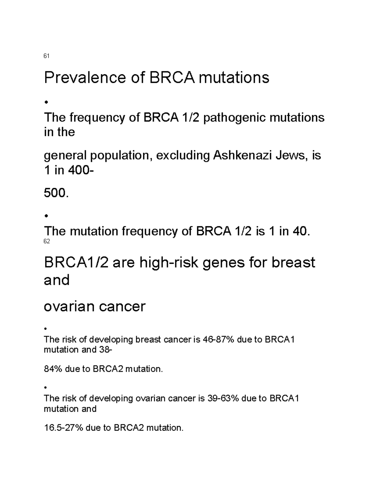 BLG850 - 7 - Notes - 61 Prevalence Of BRCA Mutations • The Frequency Of ...