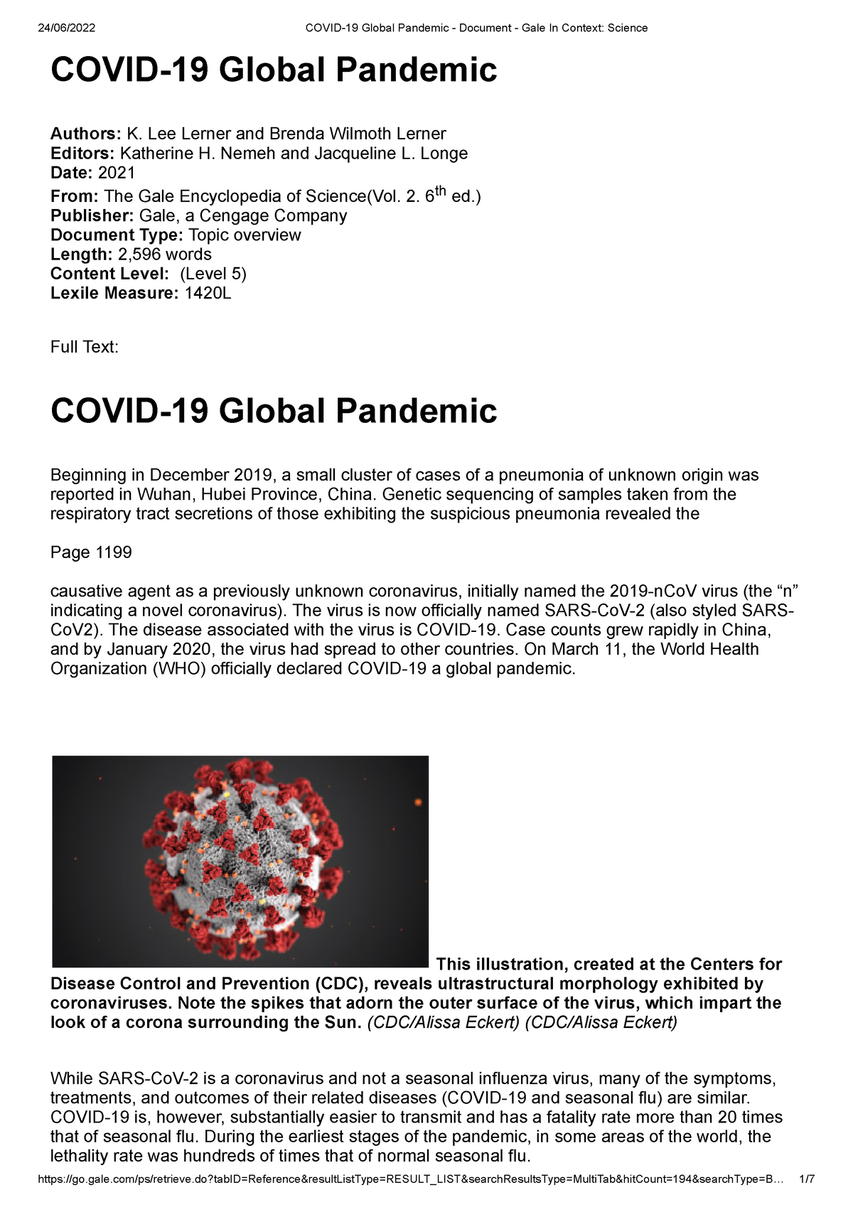 Covid 19 Global Pandemic Document Gale In Context Science COVID   Thumb 1200 1698 