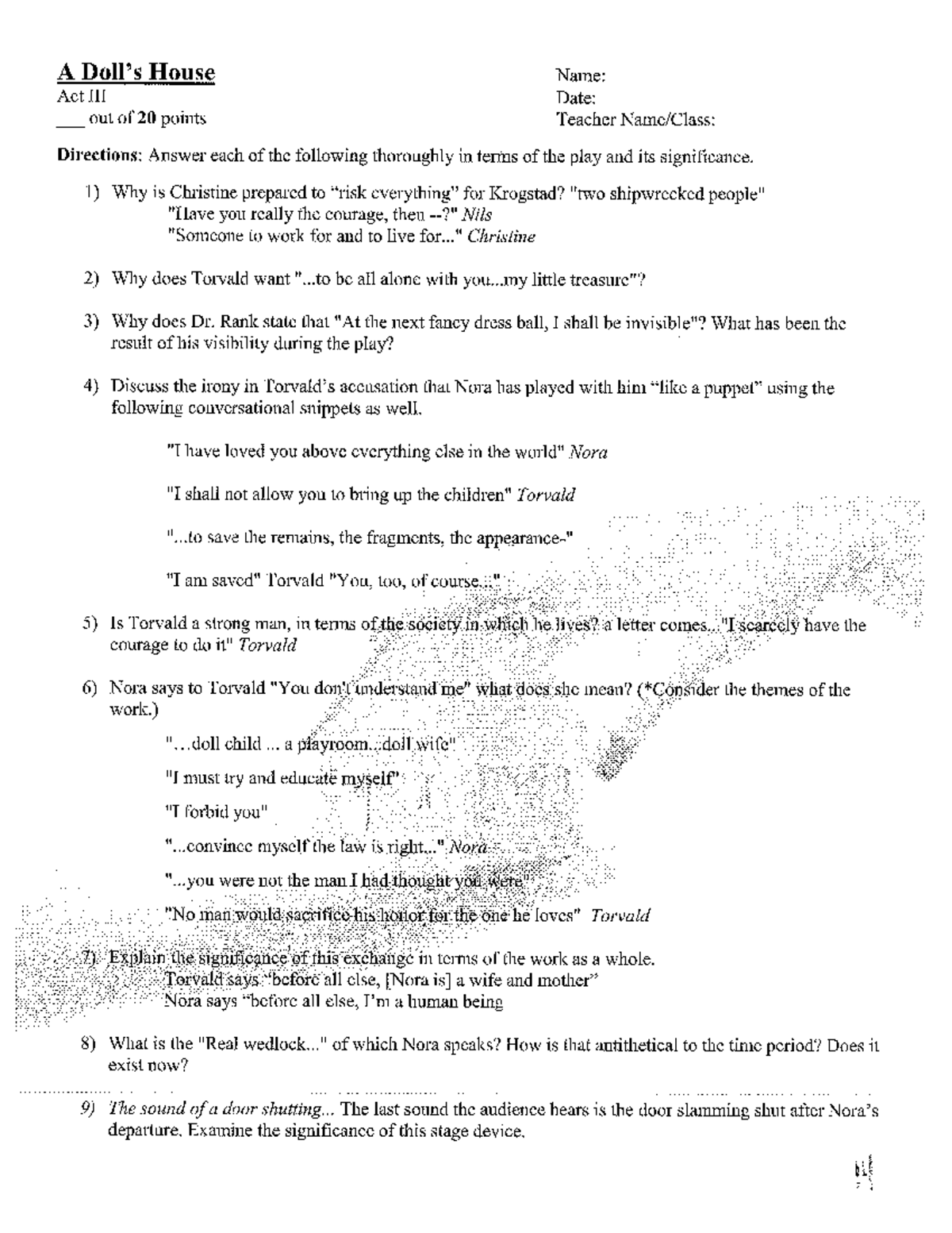 Dolls house act 3 further analysis BLM 887u Studocu