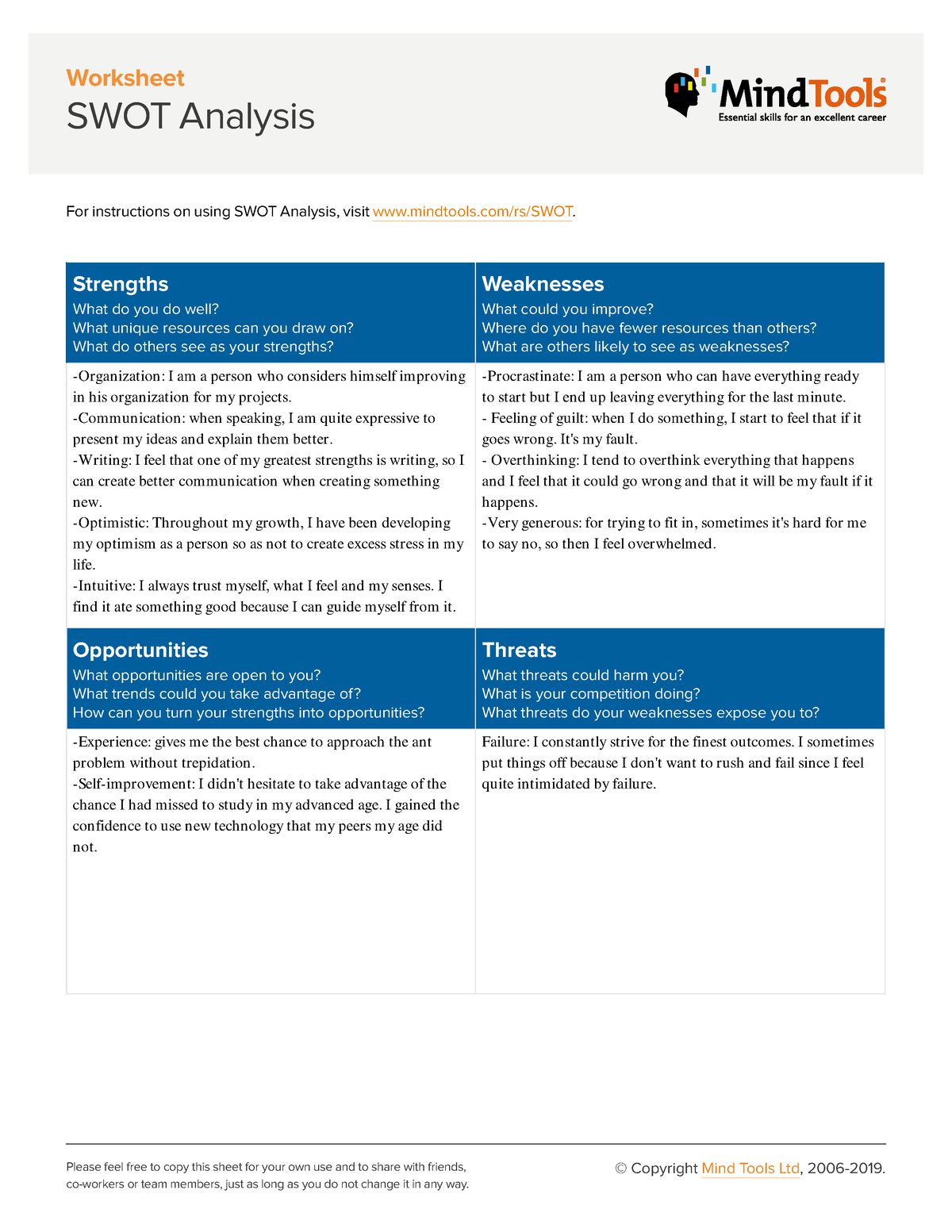 Swotanalysis Worksheet - Worksheet Please feel free to copy this sheet ...