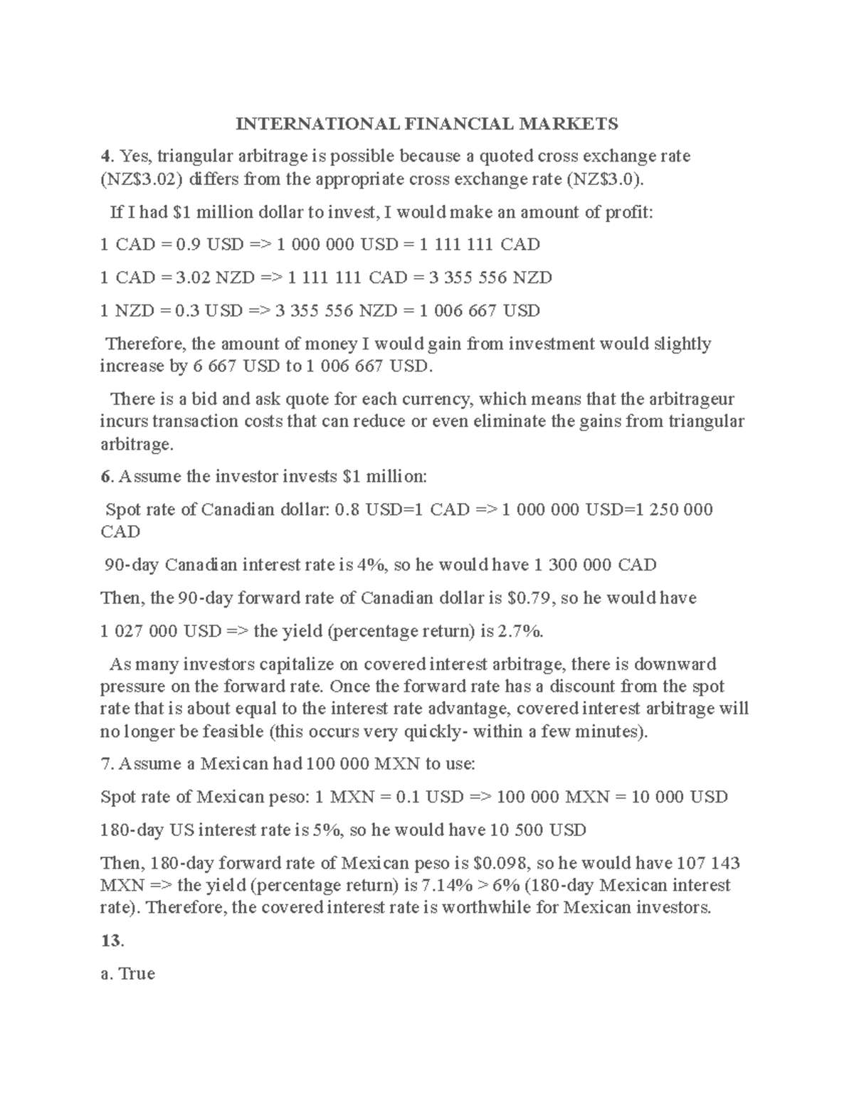 TCQT-BT - The Answers To Chapter 7 - INTERNATIONAL FINANCIAL MARKETS ...