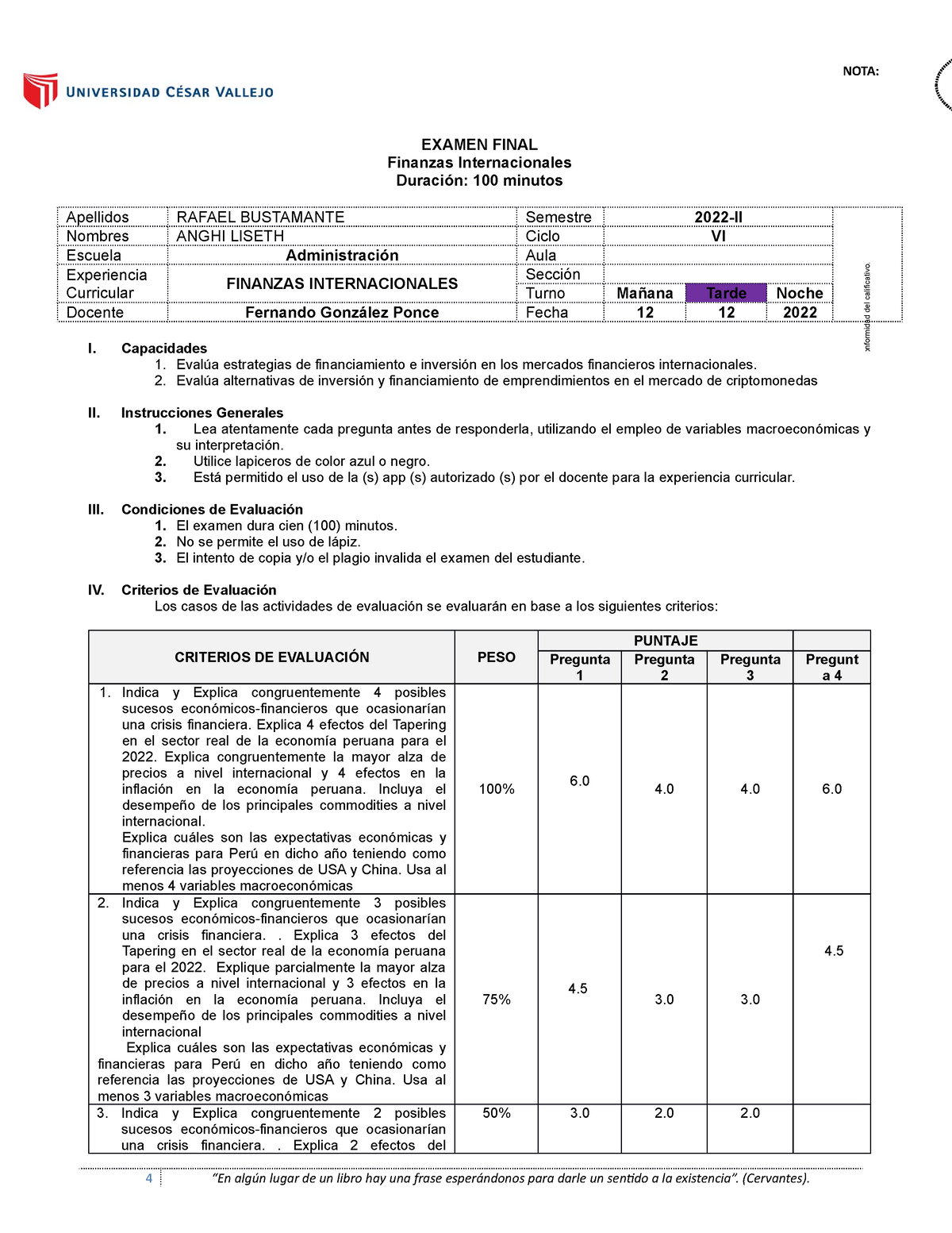 Examen Final De Finanzas Internacionales 2022-2 - Liseth Rafael ...