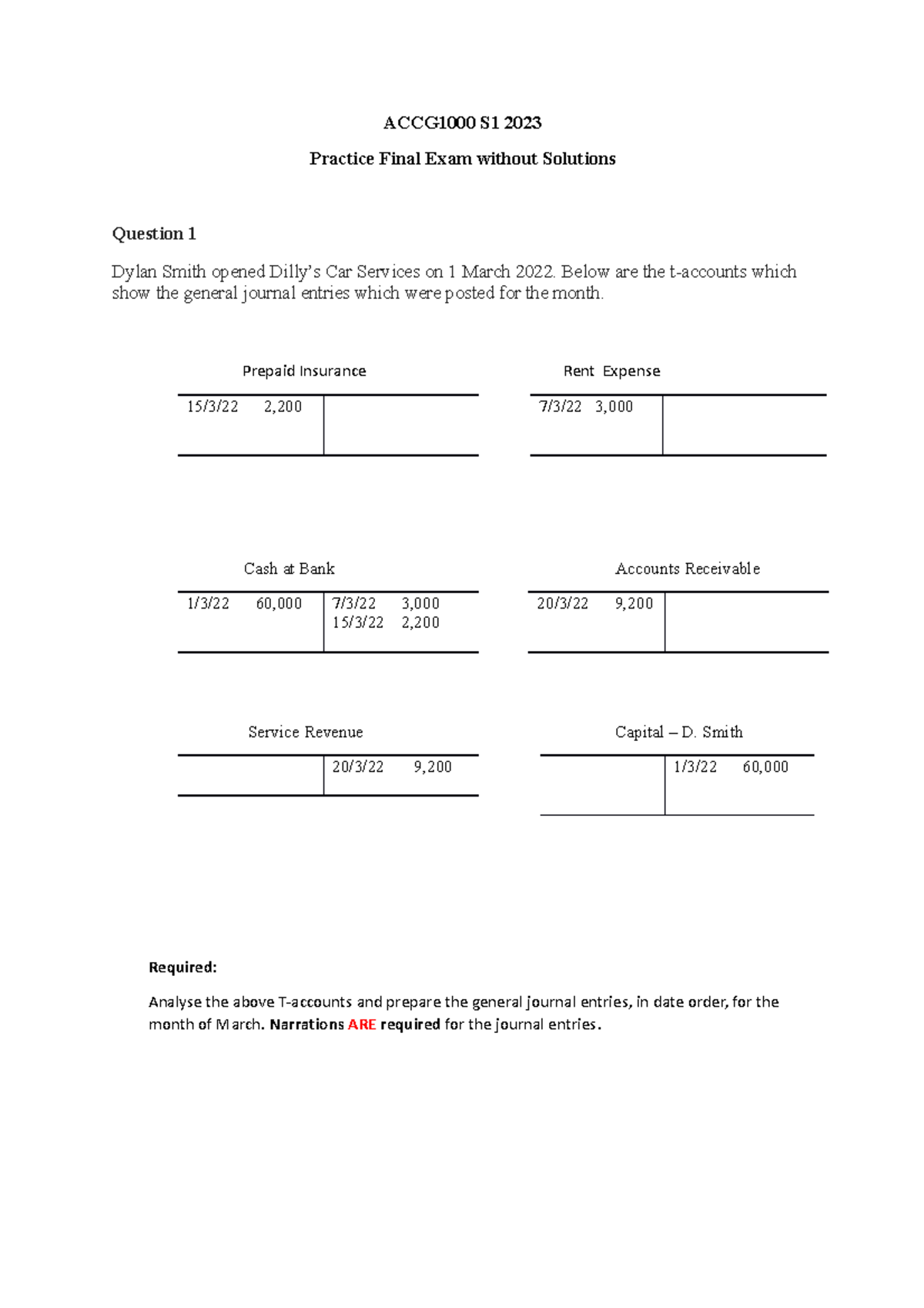 Practice Exam S1 2023 - ACCG1000 S1 2023 Practice Final Exam Without ...