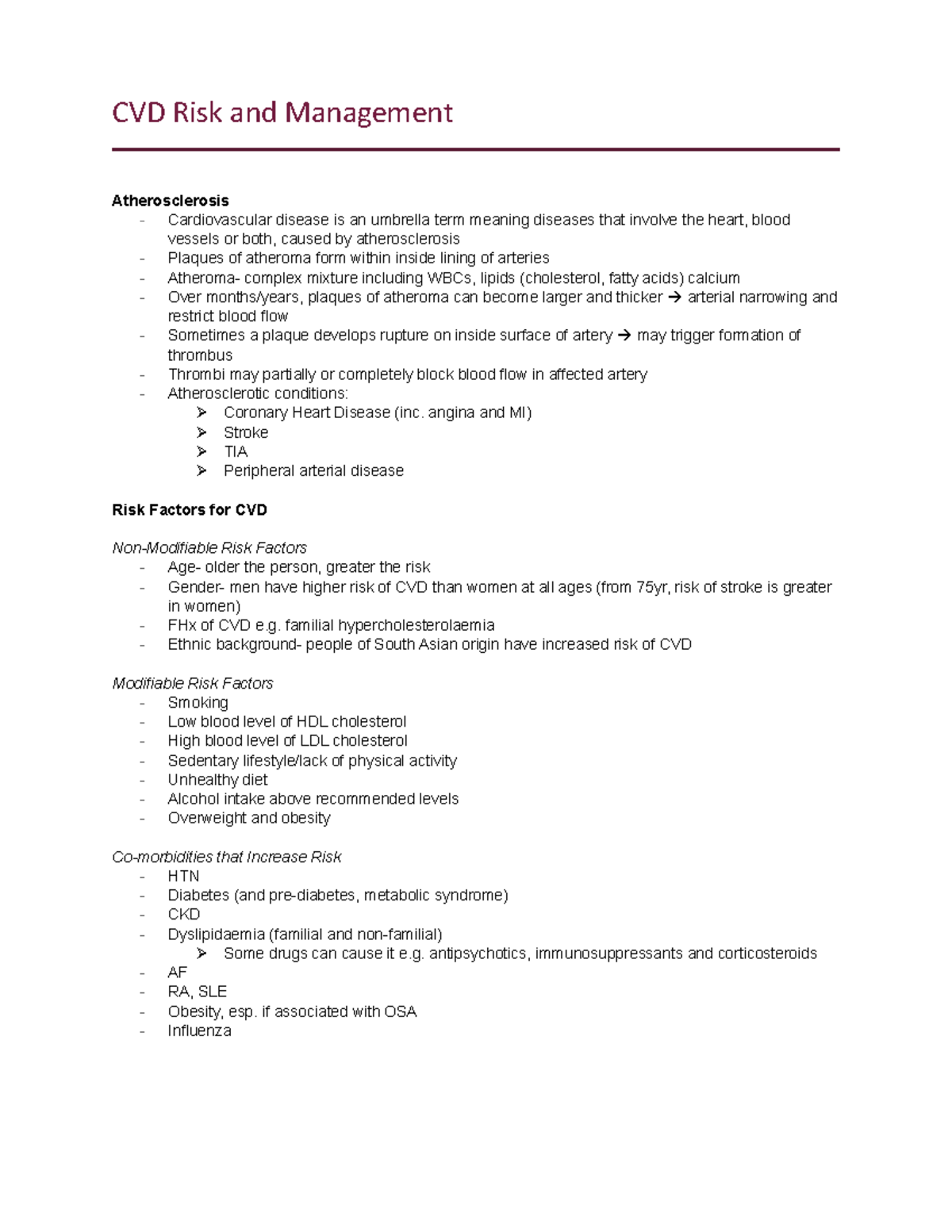 CVD Risk and Management - CVD Risk and Management Atherosclerosis ...