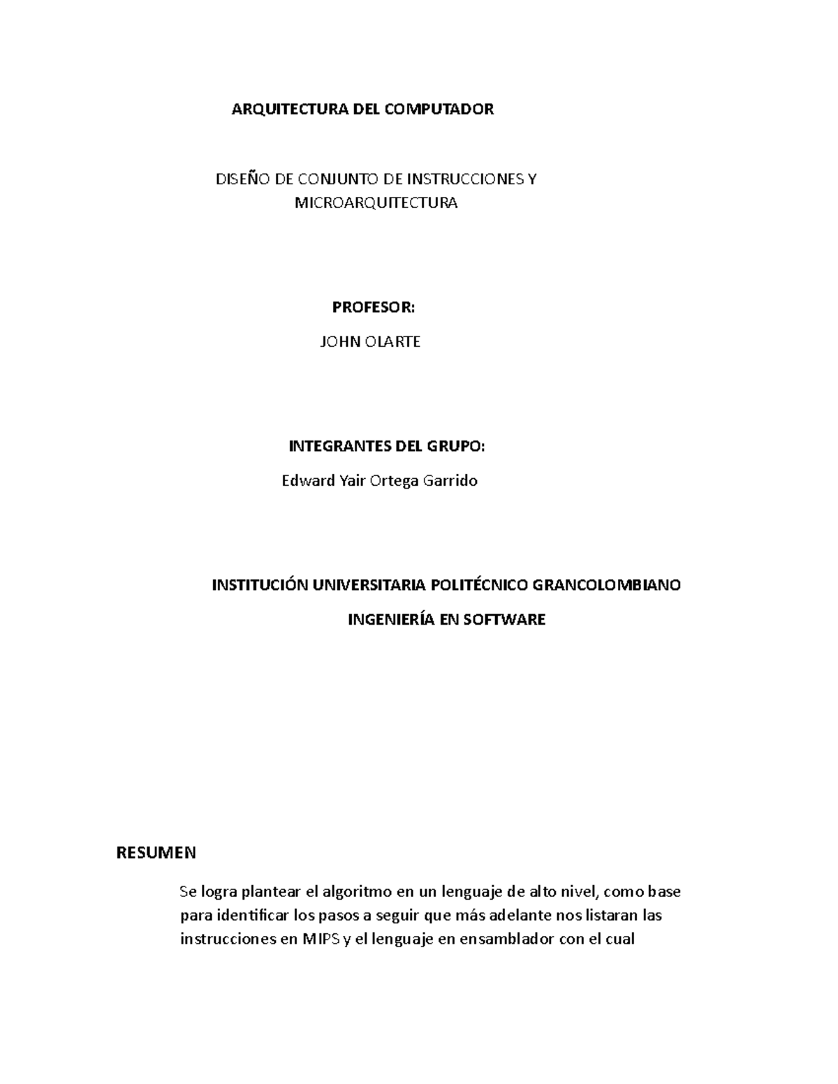 Arquitectura DEL Computador Entrega 1 - ARQUITECTURA DEL COMPUTADOR ...