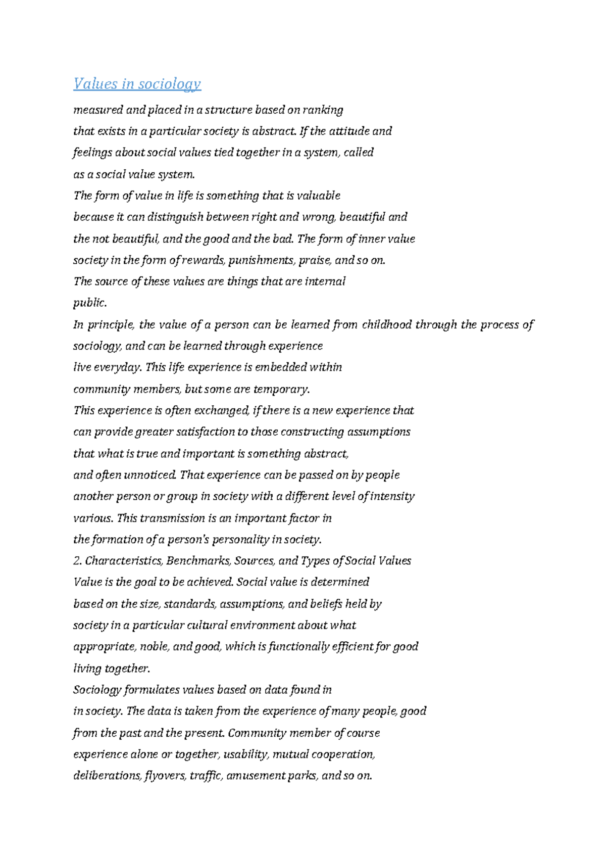 Values in sociology - Values in sociology measured and placed in a ...