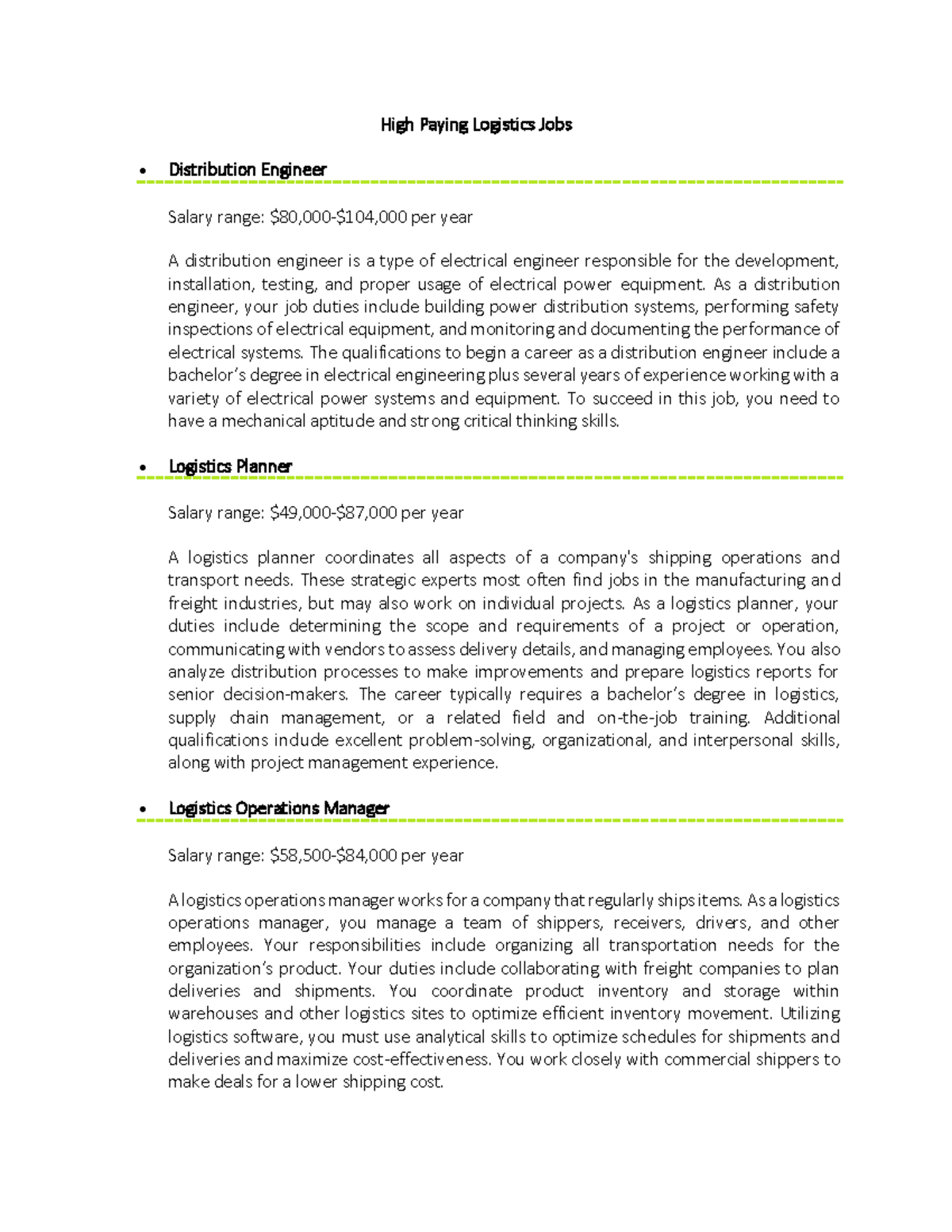 High Paying Logistics Jobs High Paying Logistics Jobs Distribution Engineer Salary range