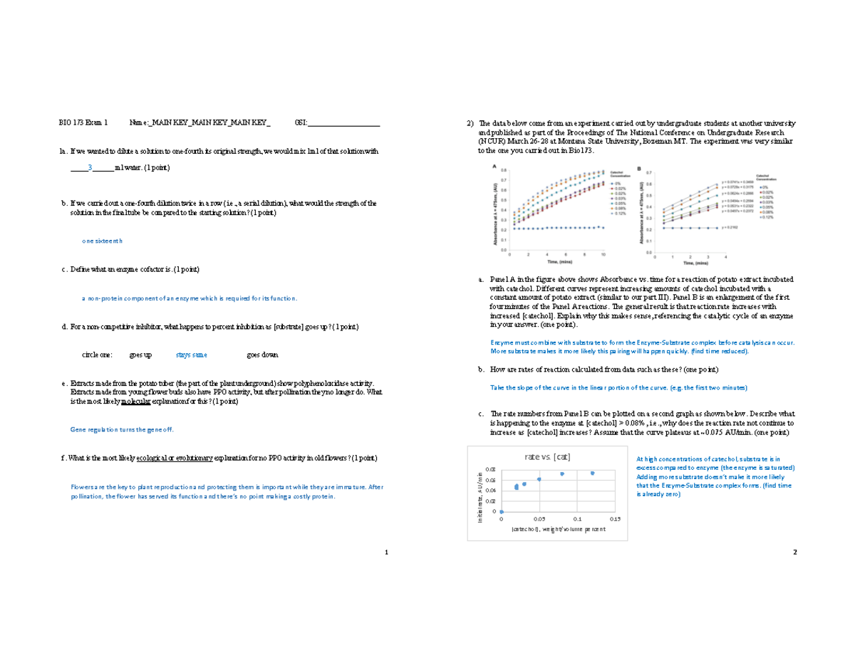 Biology 173 Exam 1 Answer Key - 1 BIO 173 Exam 1 Name:MAIN KEY_MAIN KEY ...