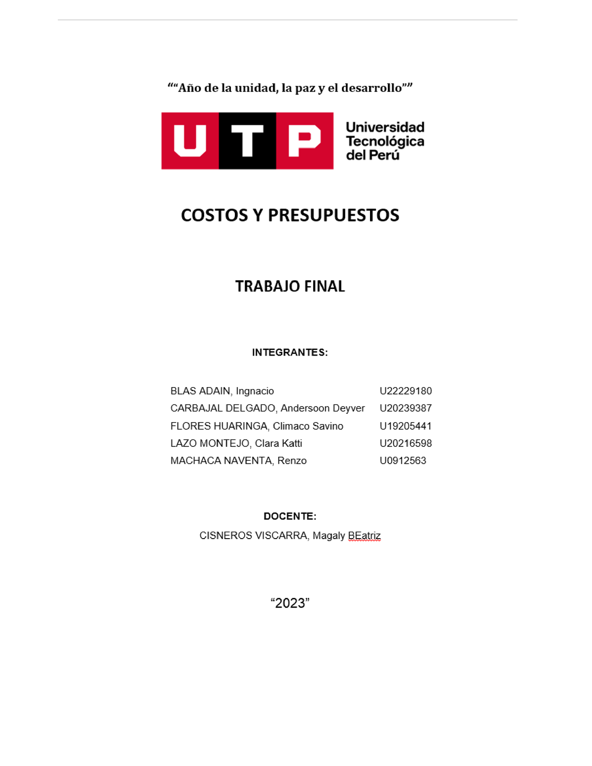 Trabajo Final Costos Y Presupuesto - FORMULACI”N PRESUPUESTAL Mano De ...