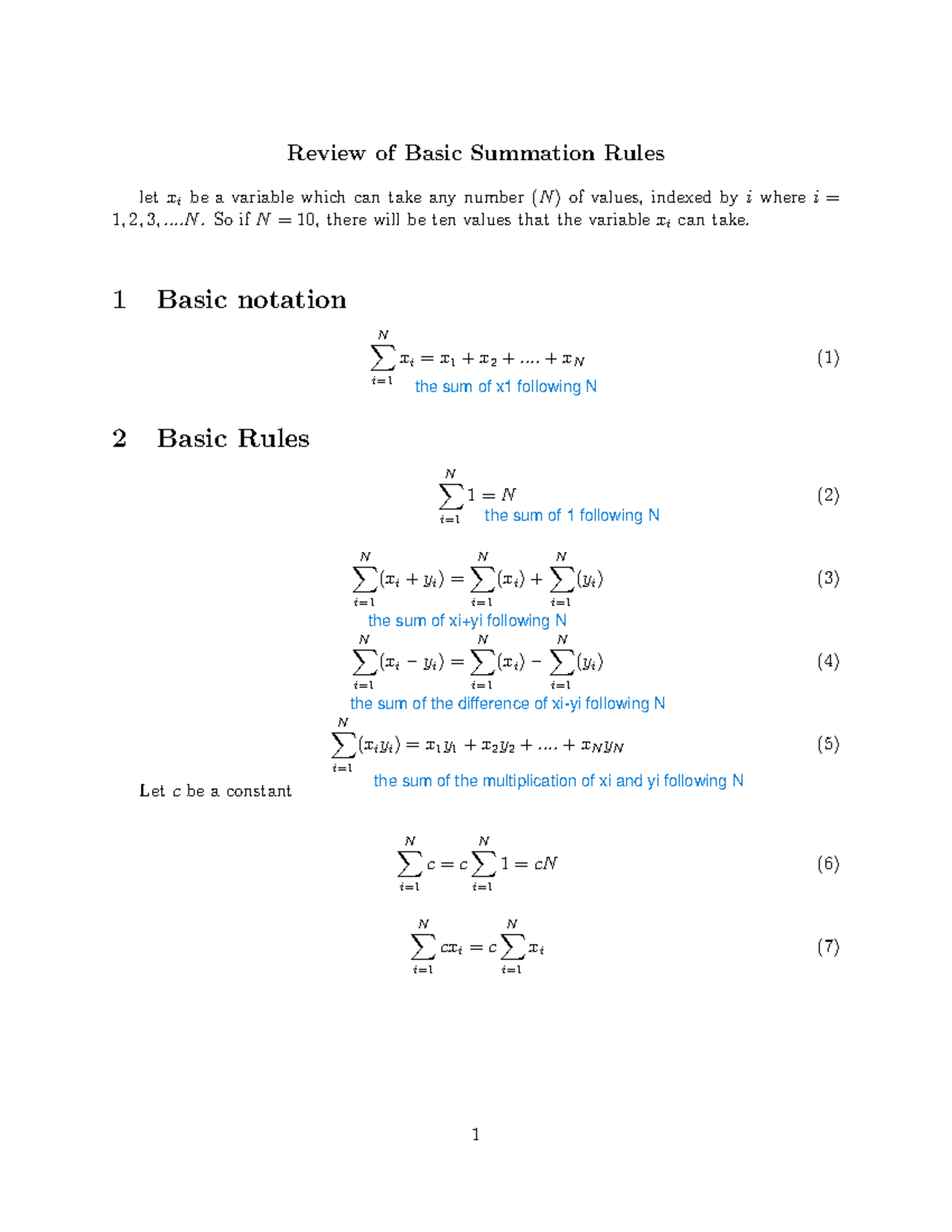 Summation rules - Summary Economic Development 1 - Review of Basic ...