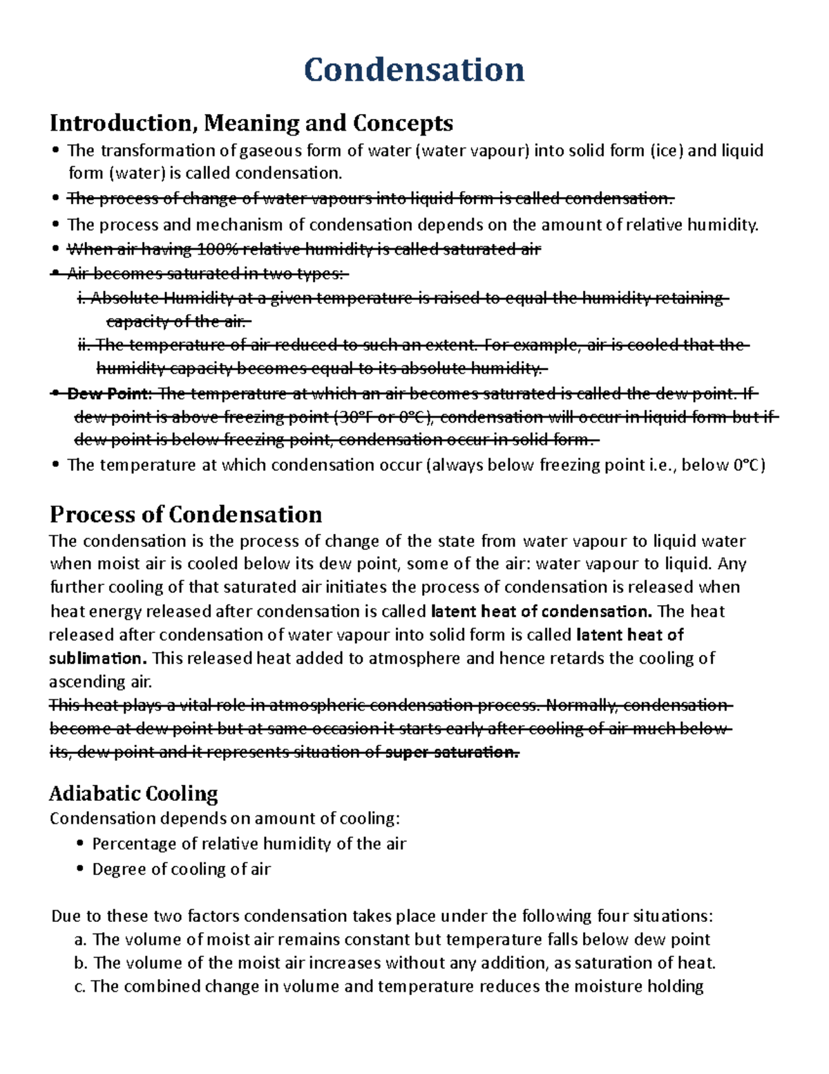 Condensation NOTES Condensation Introduction, Meaning and Concepts