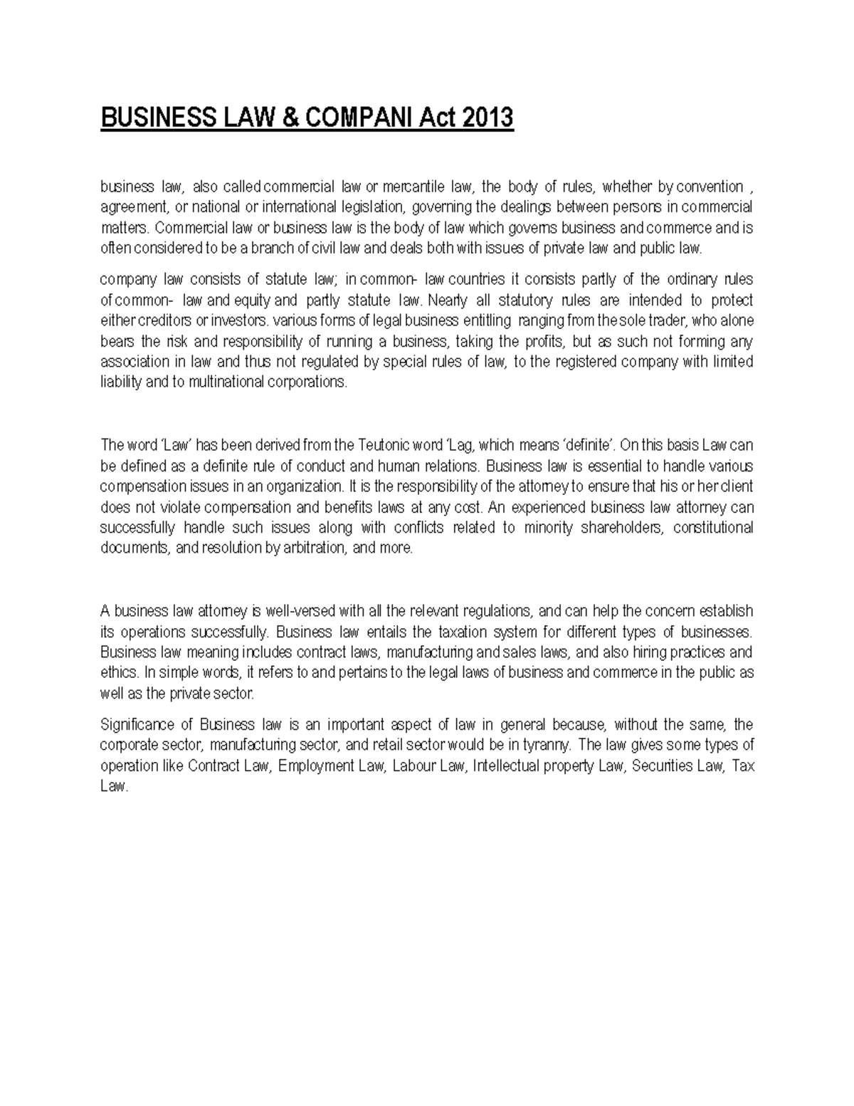 Business law Some specific not and selected contents based on Lecture