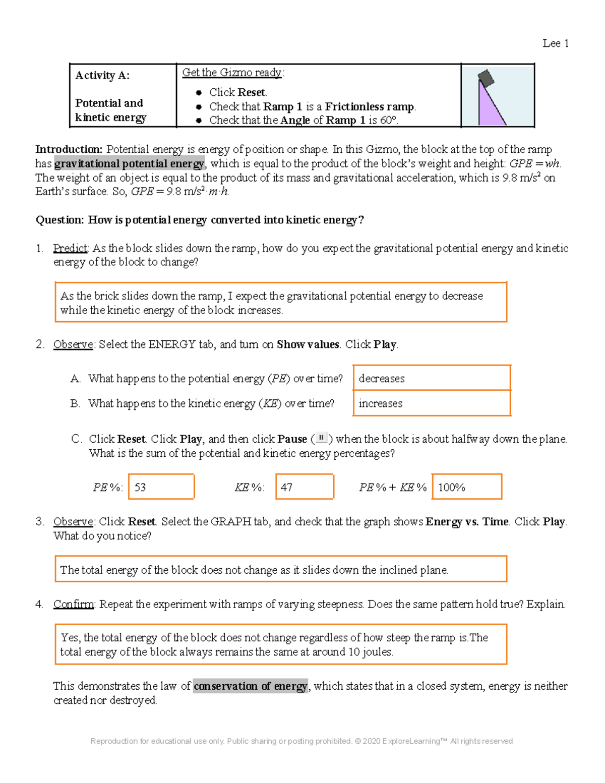 Friction Gizmo - N/A - Activity A: Potential and kinetic energy Get the ...