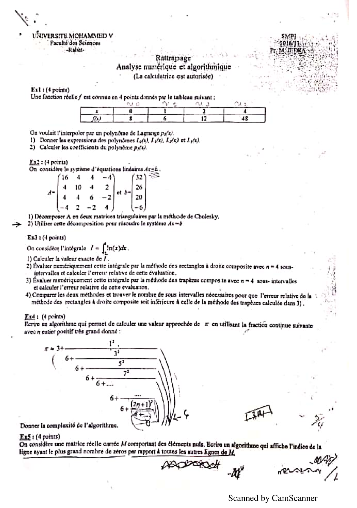 Exam Algorithme Ratt 16(17 Fsr - Algorithme Et Analyse Numérique - Studocu