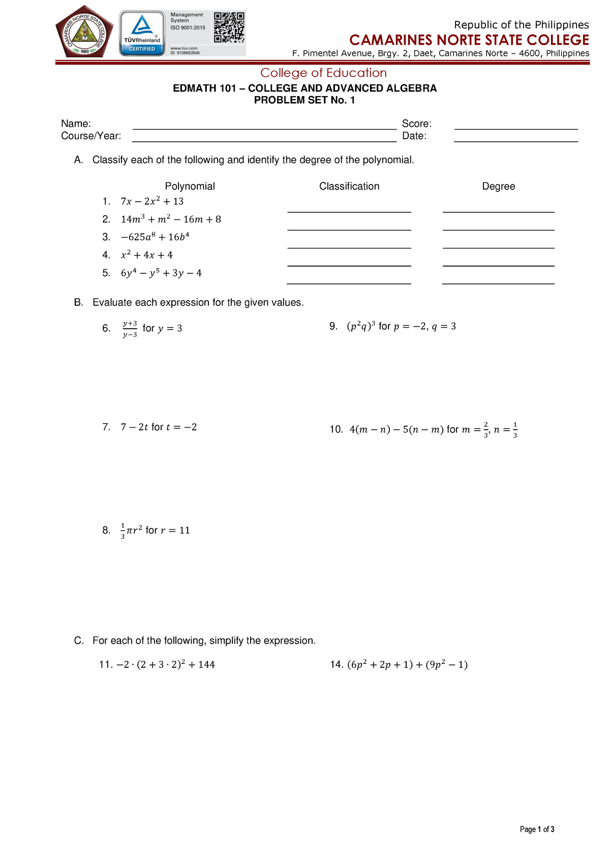 Problem-Set-No - Jwushw - Page 1 of 3 Republic of the Philippines ...