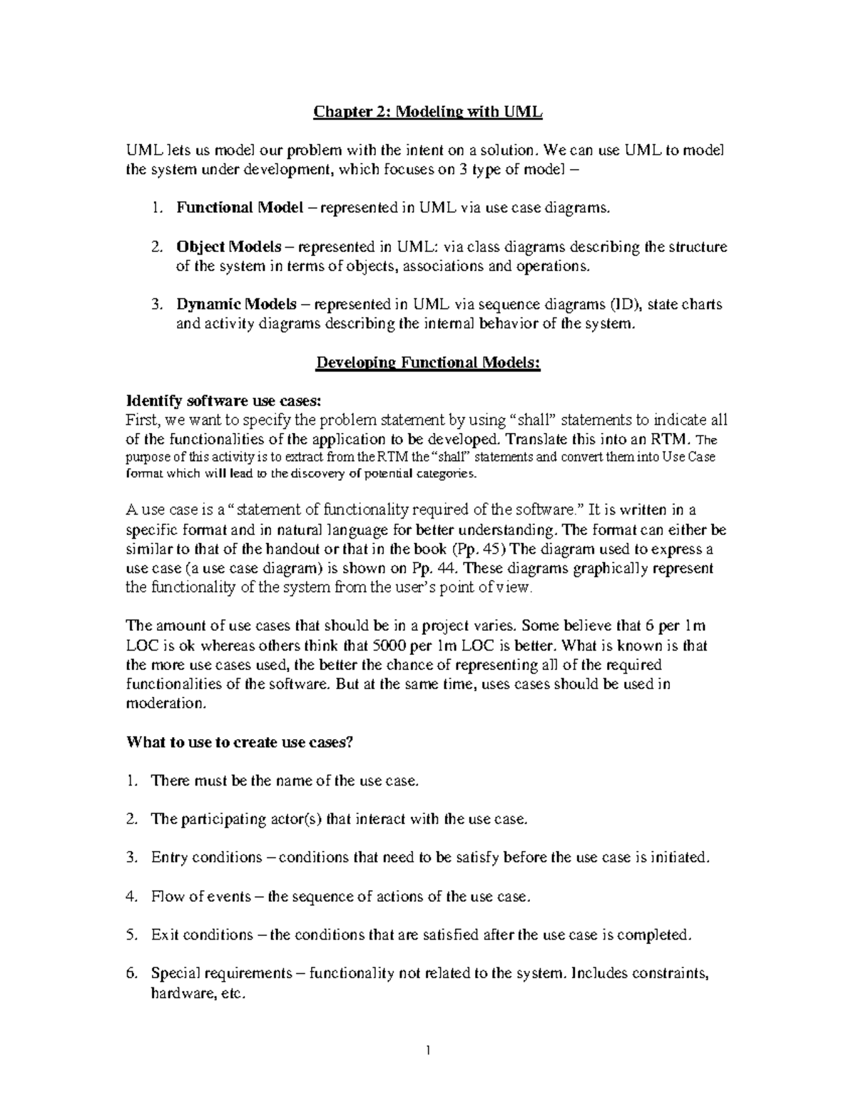 Lecture Notes Chapter 2 Use cases - Chapter 2: Modeling with UML UML ...