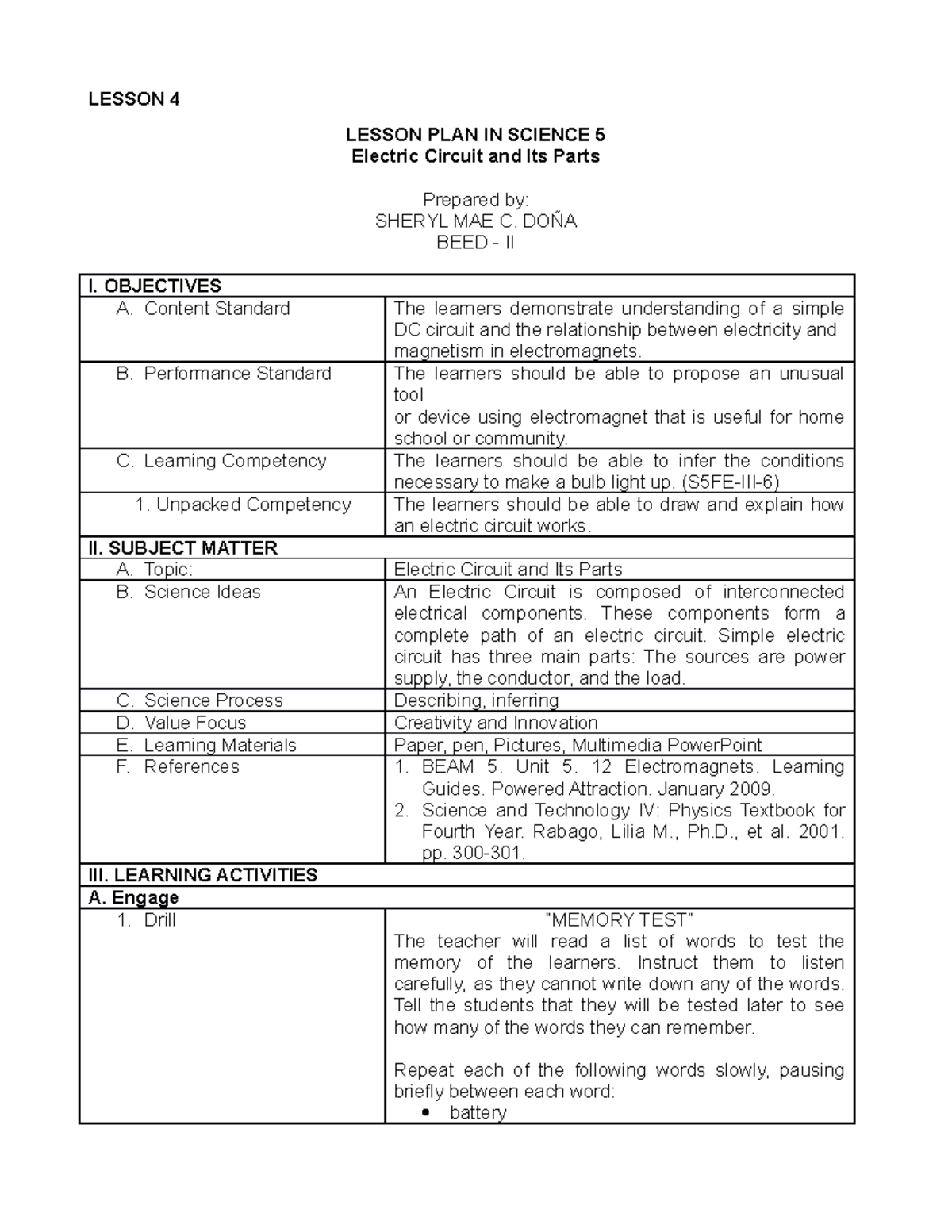 Lesson 4 Physics (Electric Circuit and Its Parts) LESSON 4 LESSON