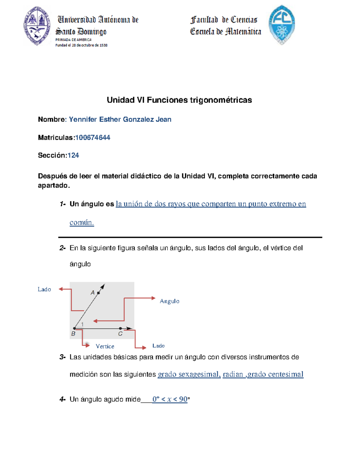 Mat videos Y - matematica - Unidad VI Funciones trigonométricas Nombre ...