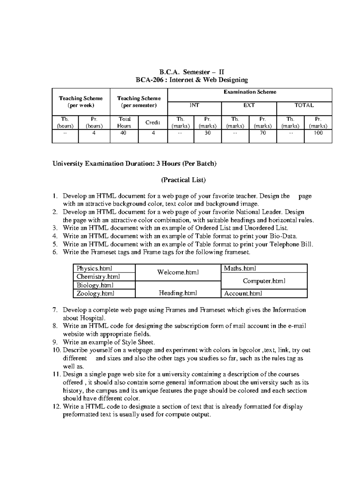 BCA206 - Practical - B.C. Semester – II BCA-206 : Internet & Web ...