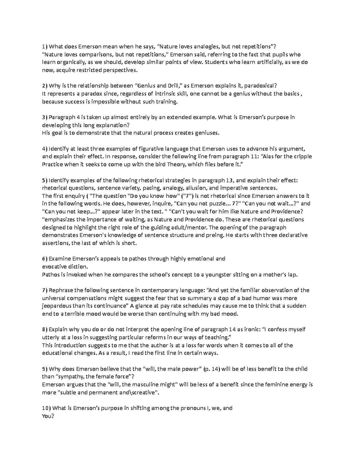 English An assignment on rhetoric and style What does Emerson mean