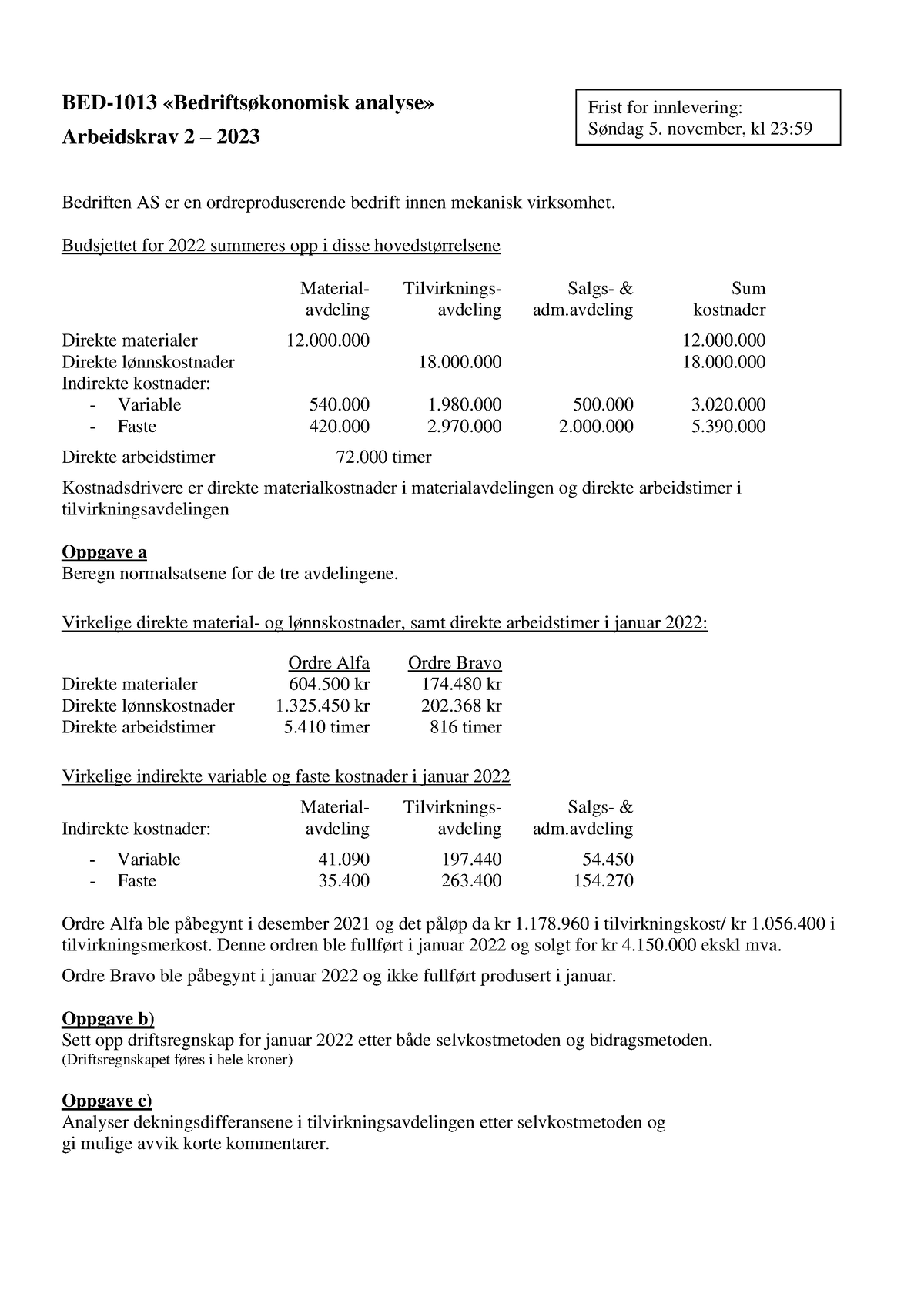 BED-1013 Narvik - Arbeidskrav 2 H23 - BED-1013 «Bedriftsøkonomisk ...