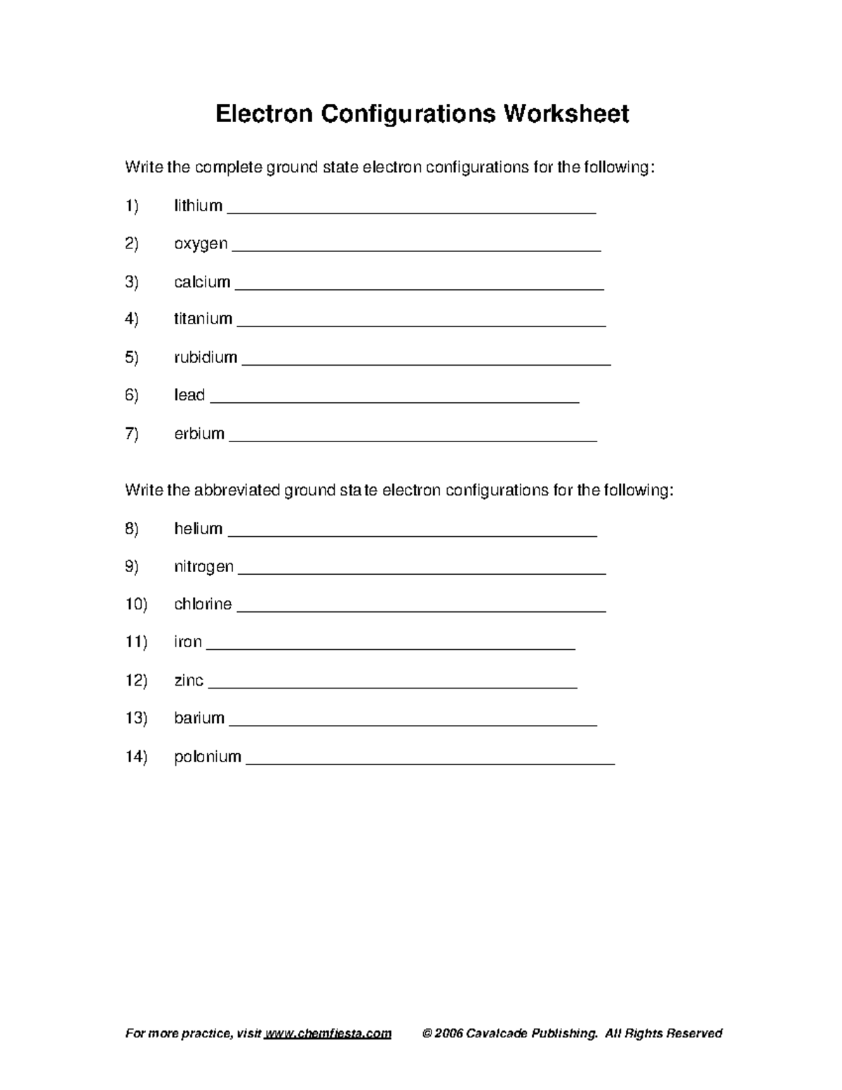 Electron Configurations Worksheet 1 For more practice, visit