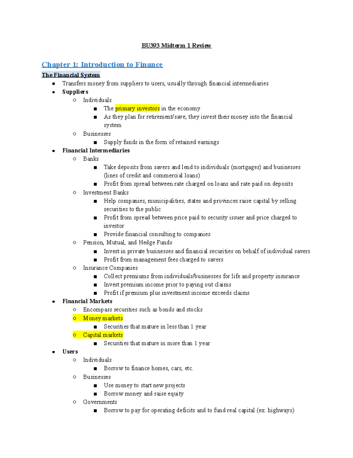 Copy of Final Exam Review.docx - BU393 Midterm 1 Review Chapter 1 ...