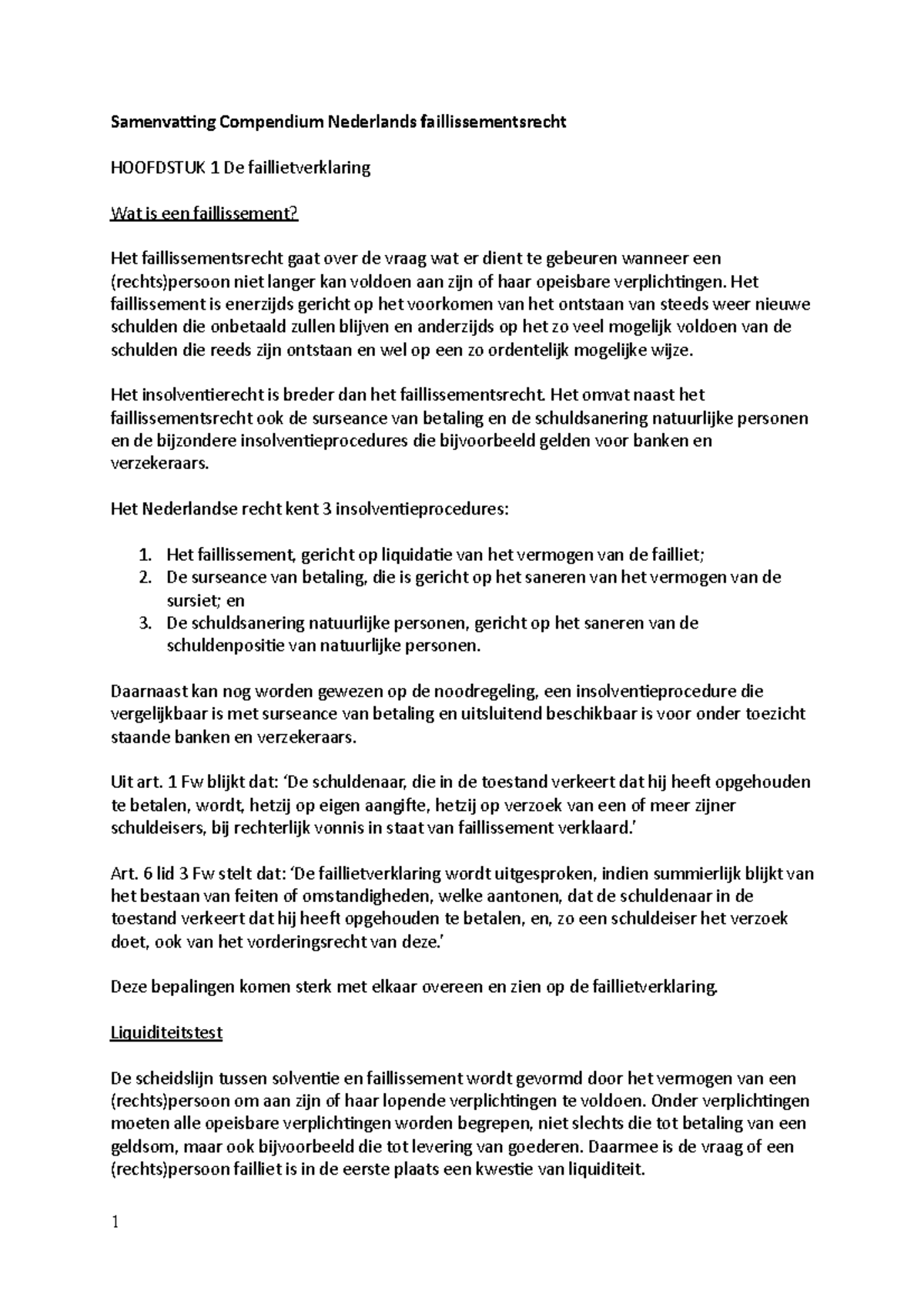 Samenvatting Compendium Nederlands Faillissementsrecht + Jurisprudentie ...