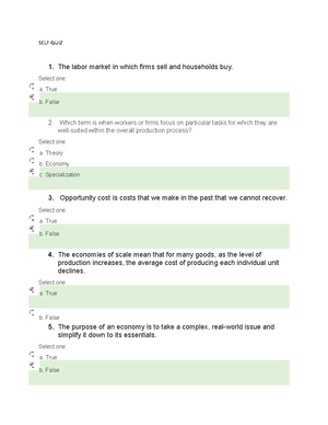 Microeconomics Self Quiz Unit 2 - Started on State Completed on Time ...