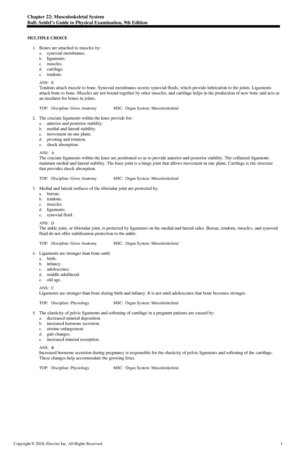 Chapt 22 Ex 3 - Chapter 22: Musculoskeletal System Ball: Seidel’s Guide ...