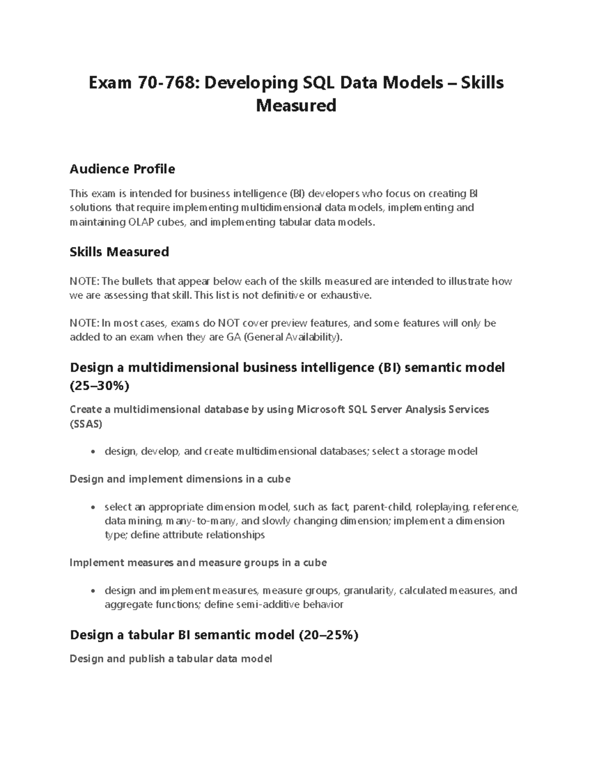 Exam 70 768 developing sql data models skills measured - Exam 70-768 ...