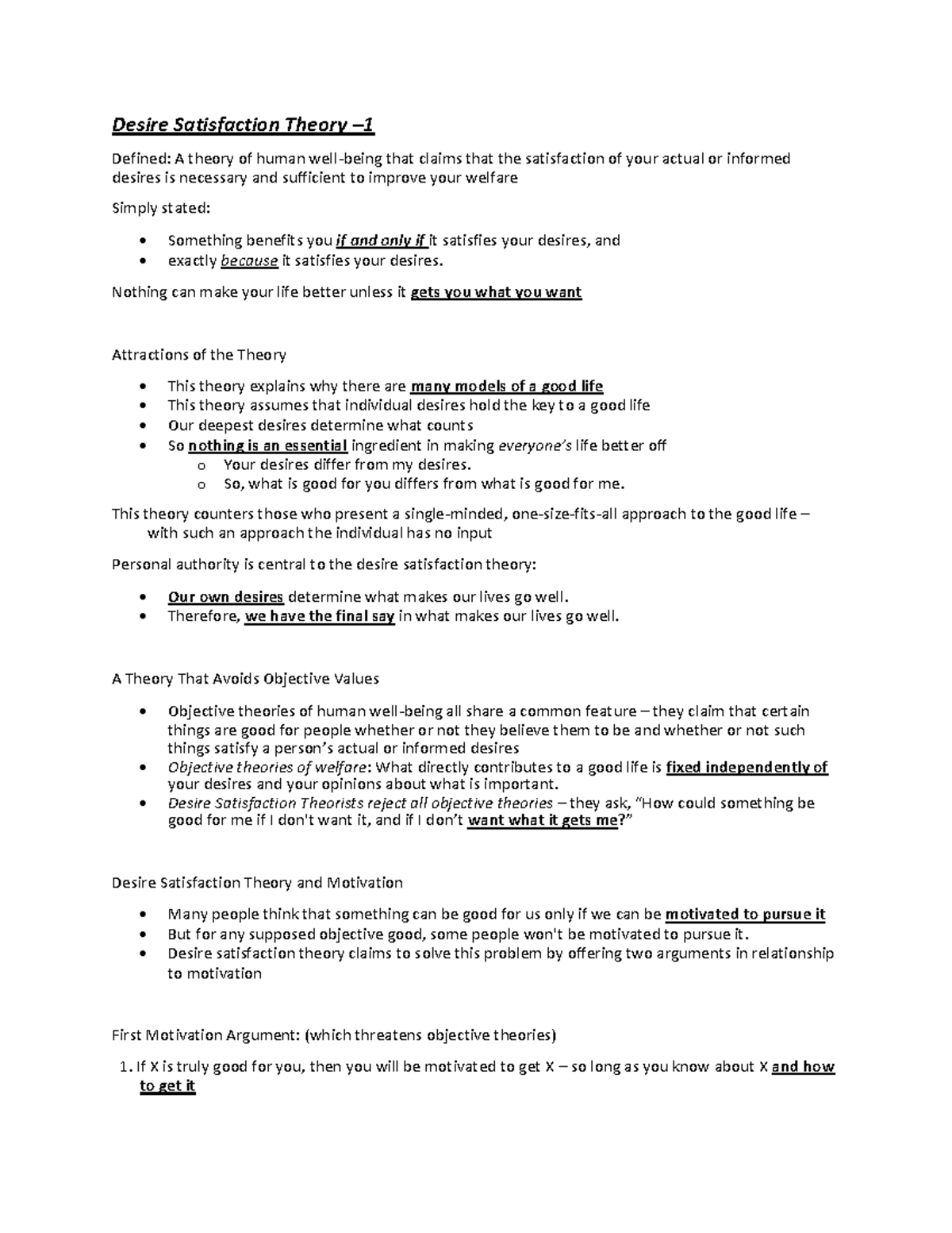 Desire satisfaction theory Nothing can make your life better unless