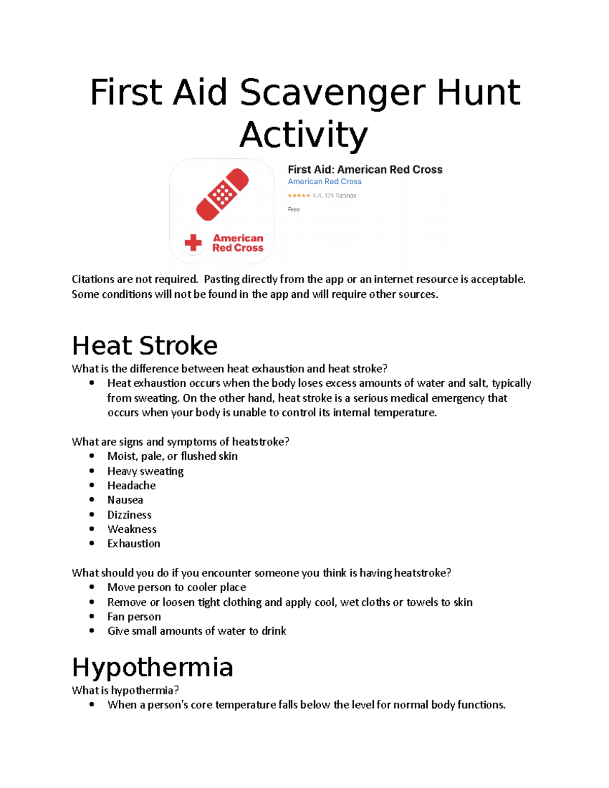First Aid Scavenger Hunt Activity First Aid Scavenger Hunt Activity