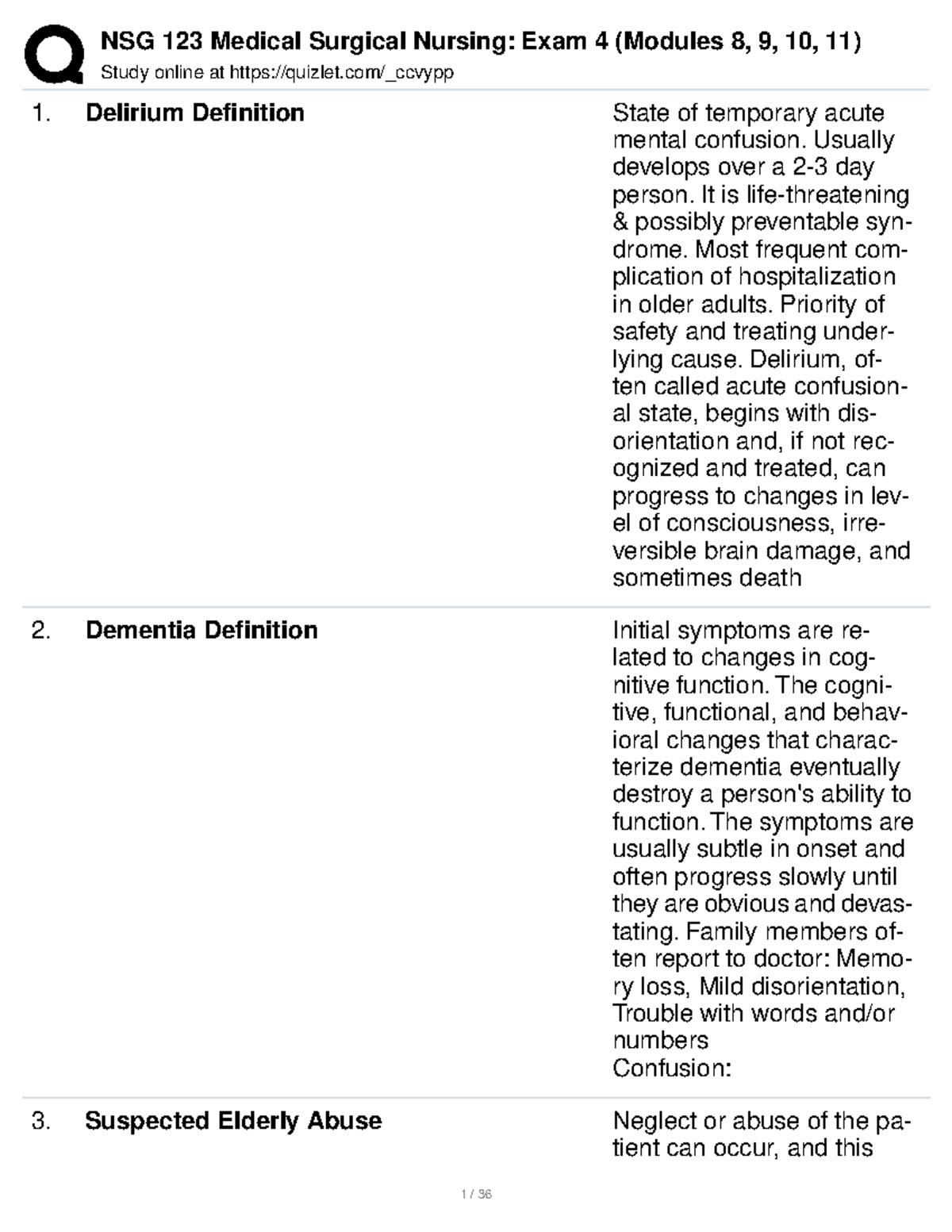 NSG 123 Medical Surgical Nursing Exam 4 (Modules 8, 9, 10, 11) Study