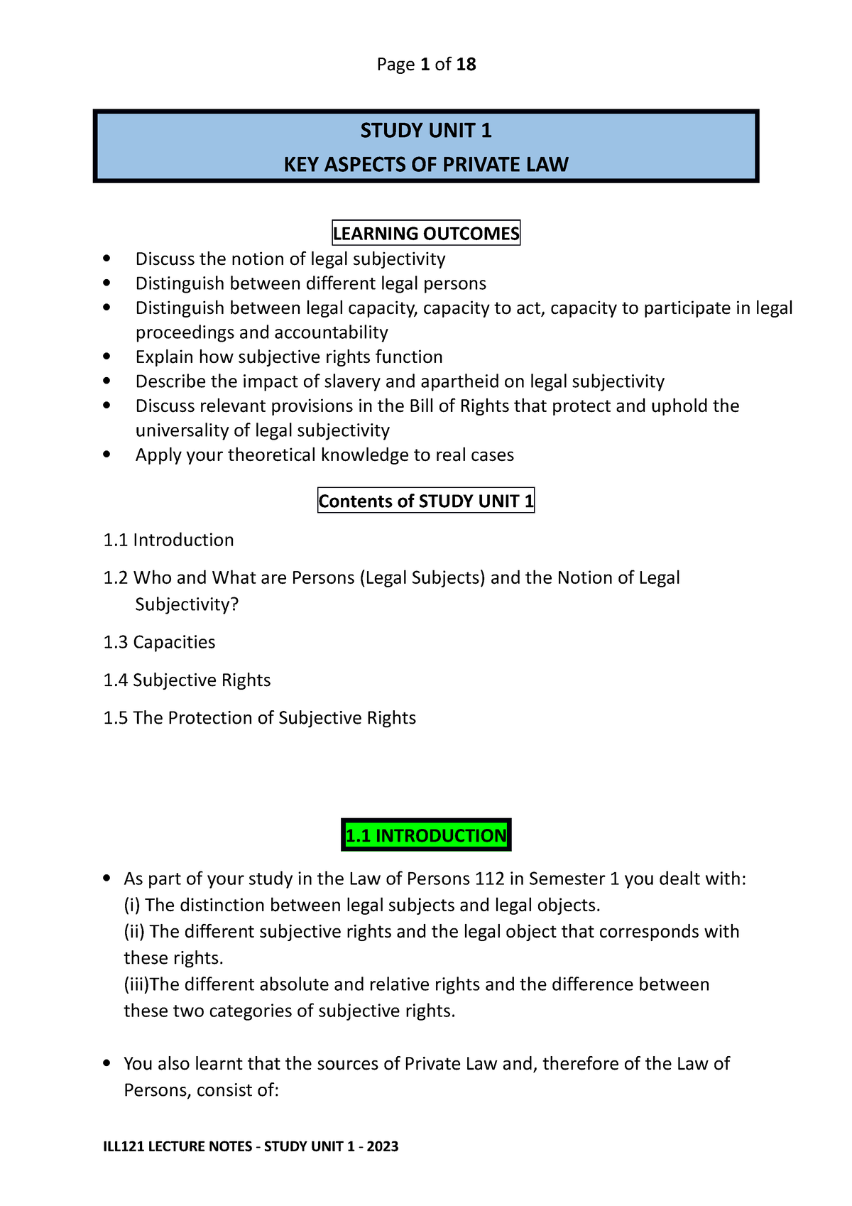 ILL121 Lecture Notes - Study UNIT 1 - 2023 - STUDY UNIT 1 KEY ASPECTS ...