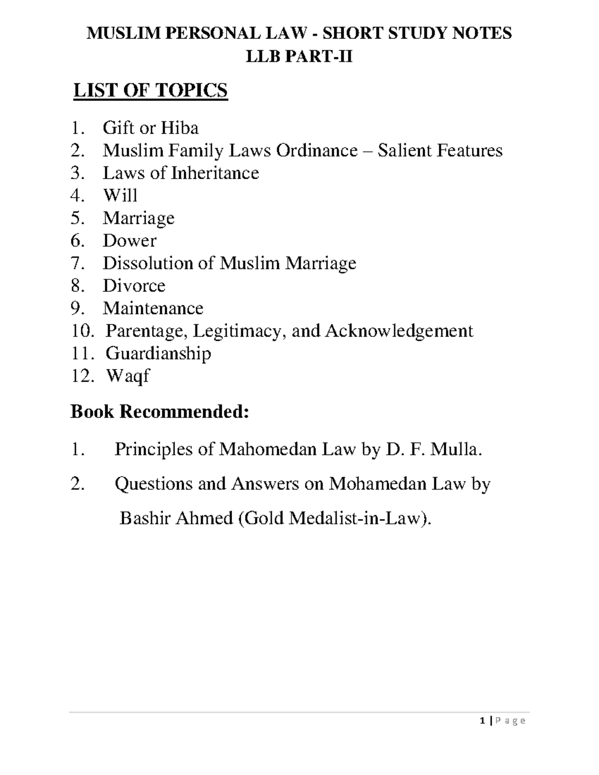 muslim law assignment topics