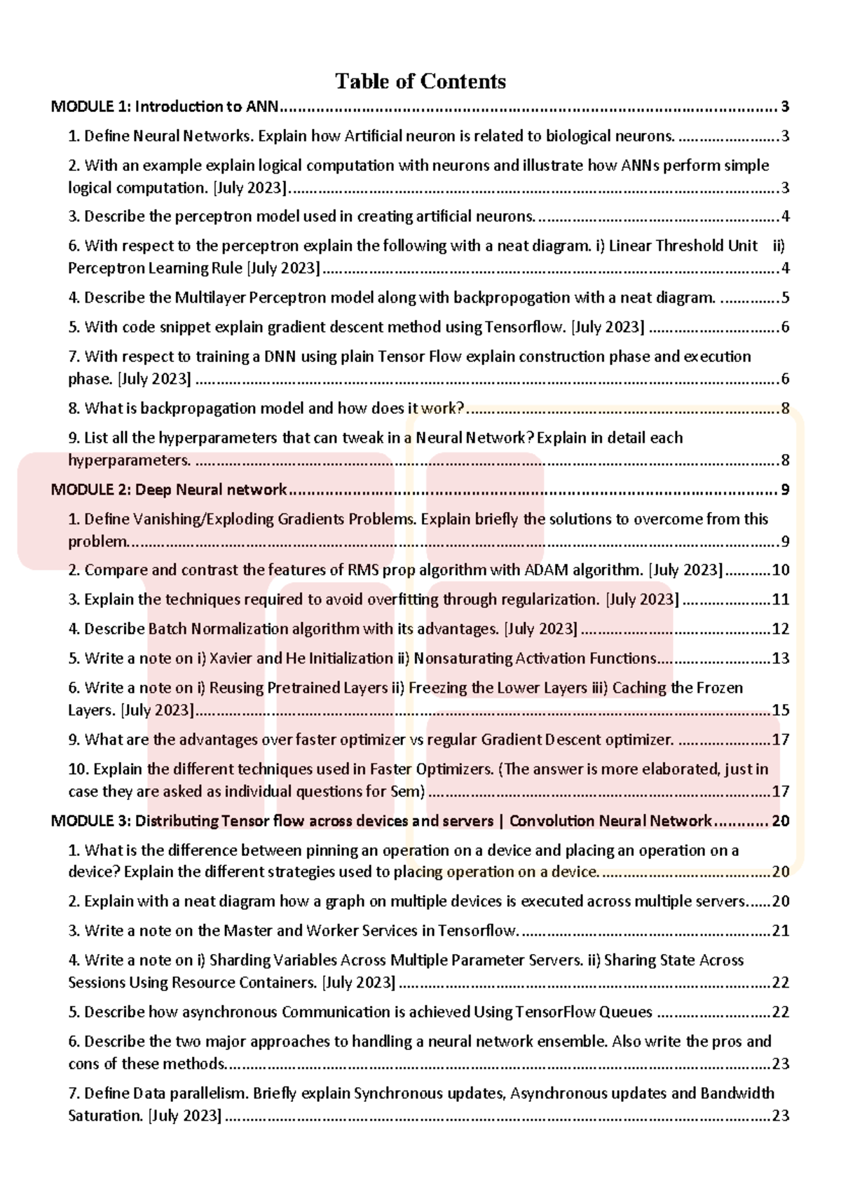 DEEP LEARNING AND NURAL NETWORKS - Table of Contents MODULE 1 ...
