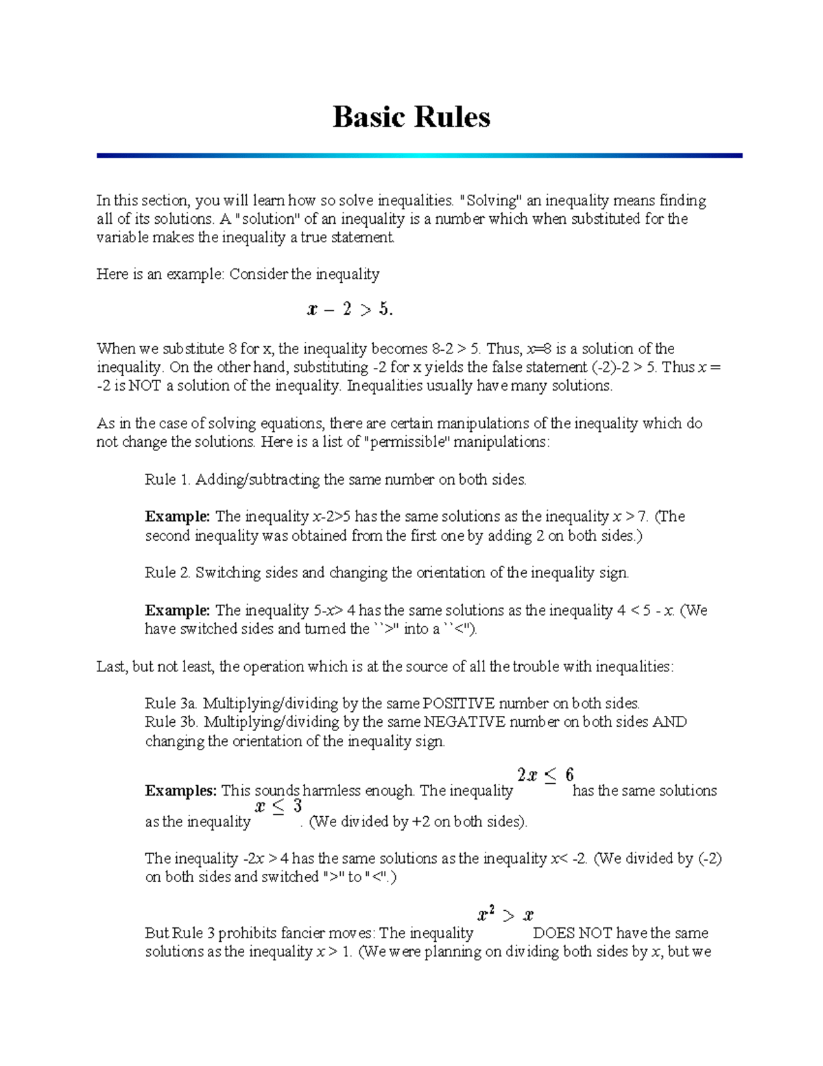 Basic Rules of inequalities Basic Rules In this section, you will