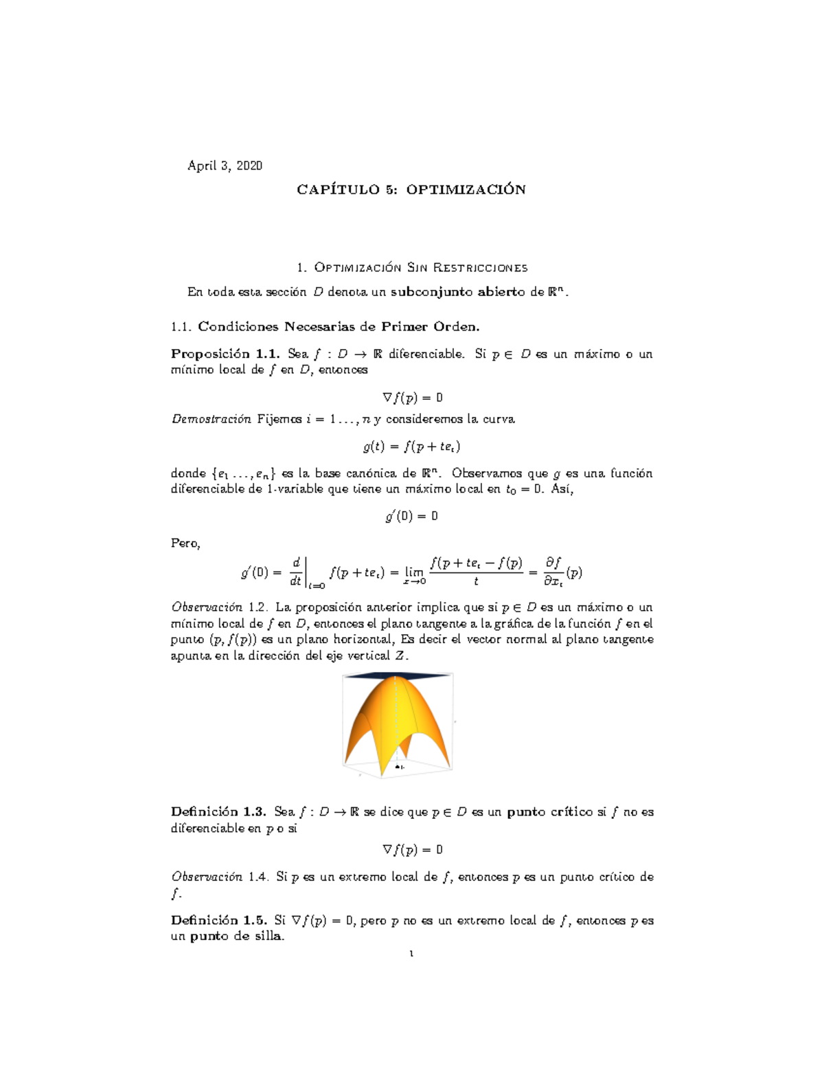 Tema 5 Mates - Tema 5 - April 3, 2020 CAP ́ITULO 5: OPTIMIZACI ́ON ...