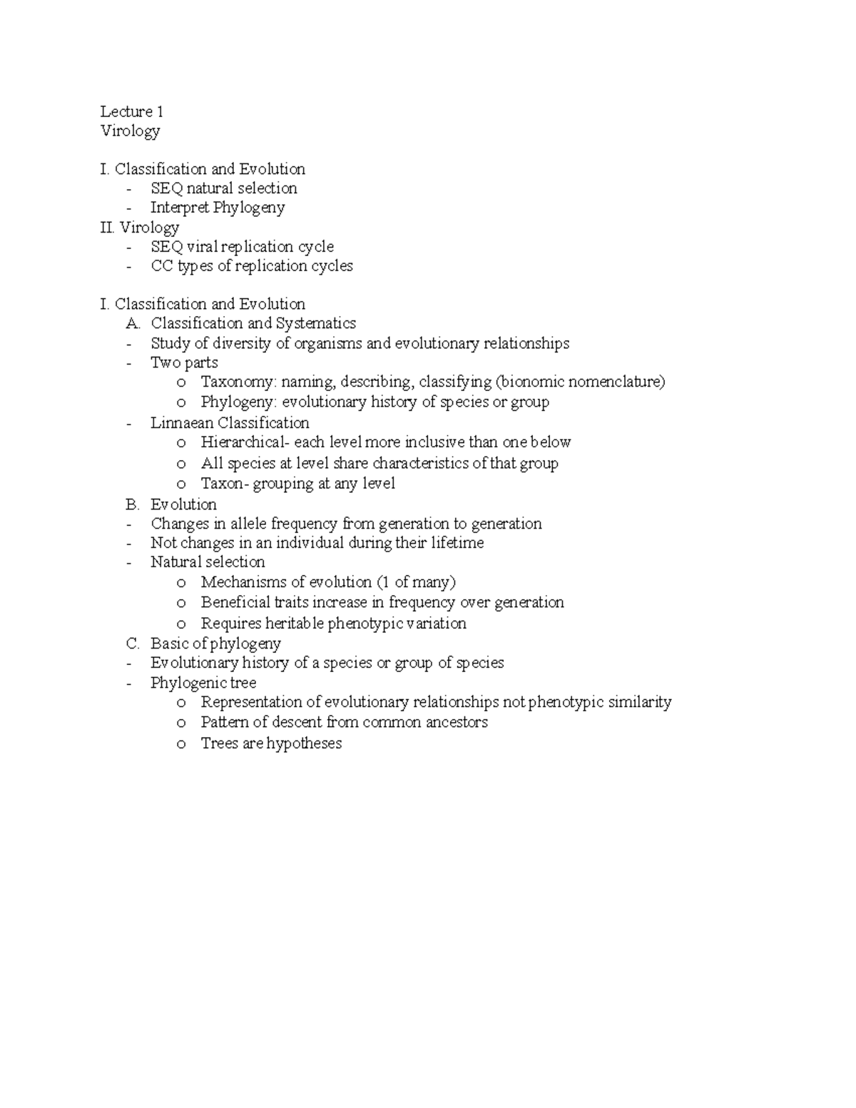 Lecture 1 - Lecture 1 Virology I. Classification And Evolution - SEQ ...