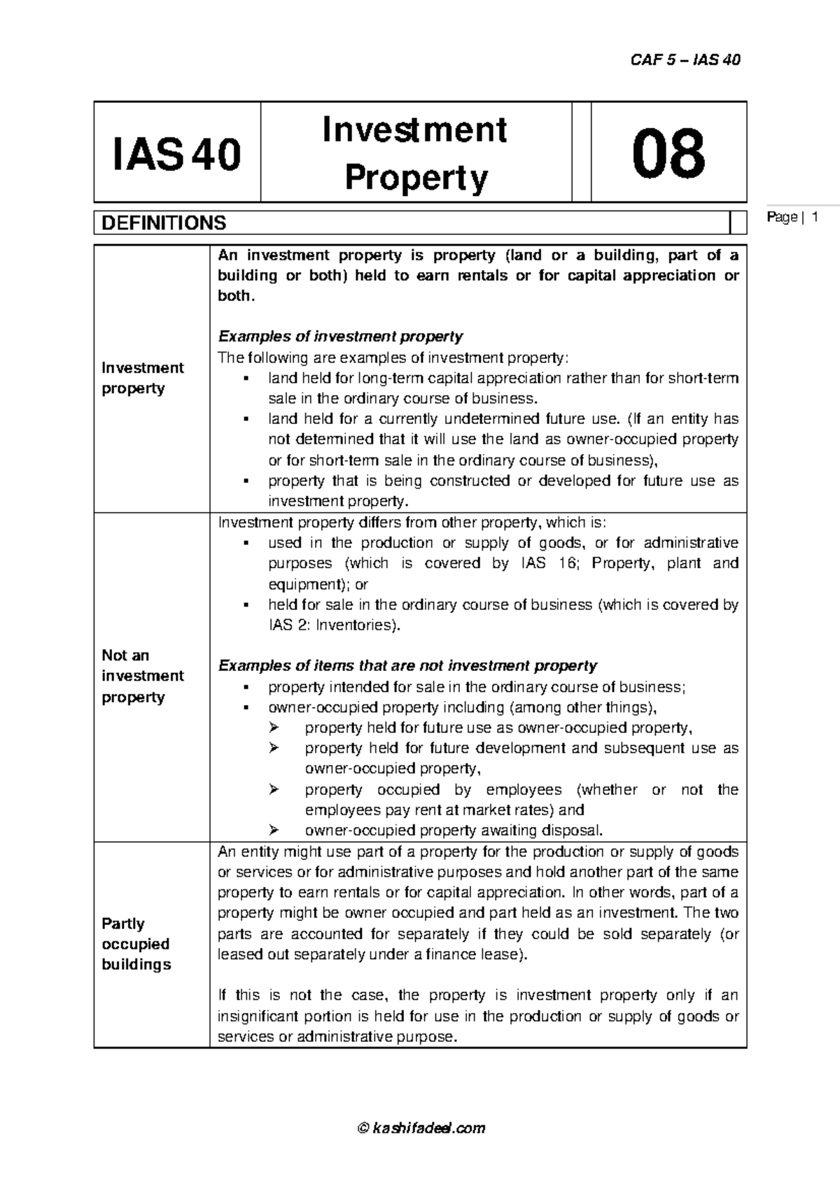 08 IAS 40 Investment Property - © Kashifadeel Page | 1 IAS 40 ...